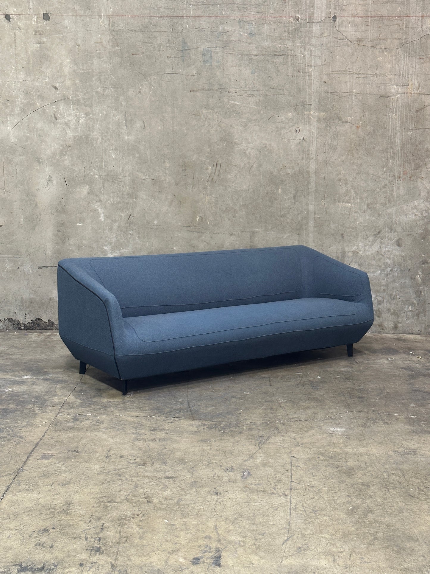 Tacchini Italian Wool/Felt Sofa, Charcoal, Sculpted Seat, Stitched Detail, 87in