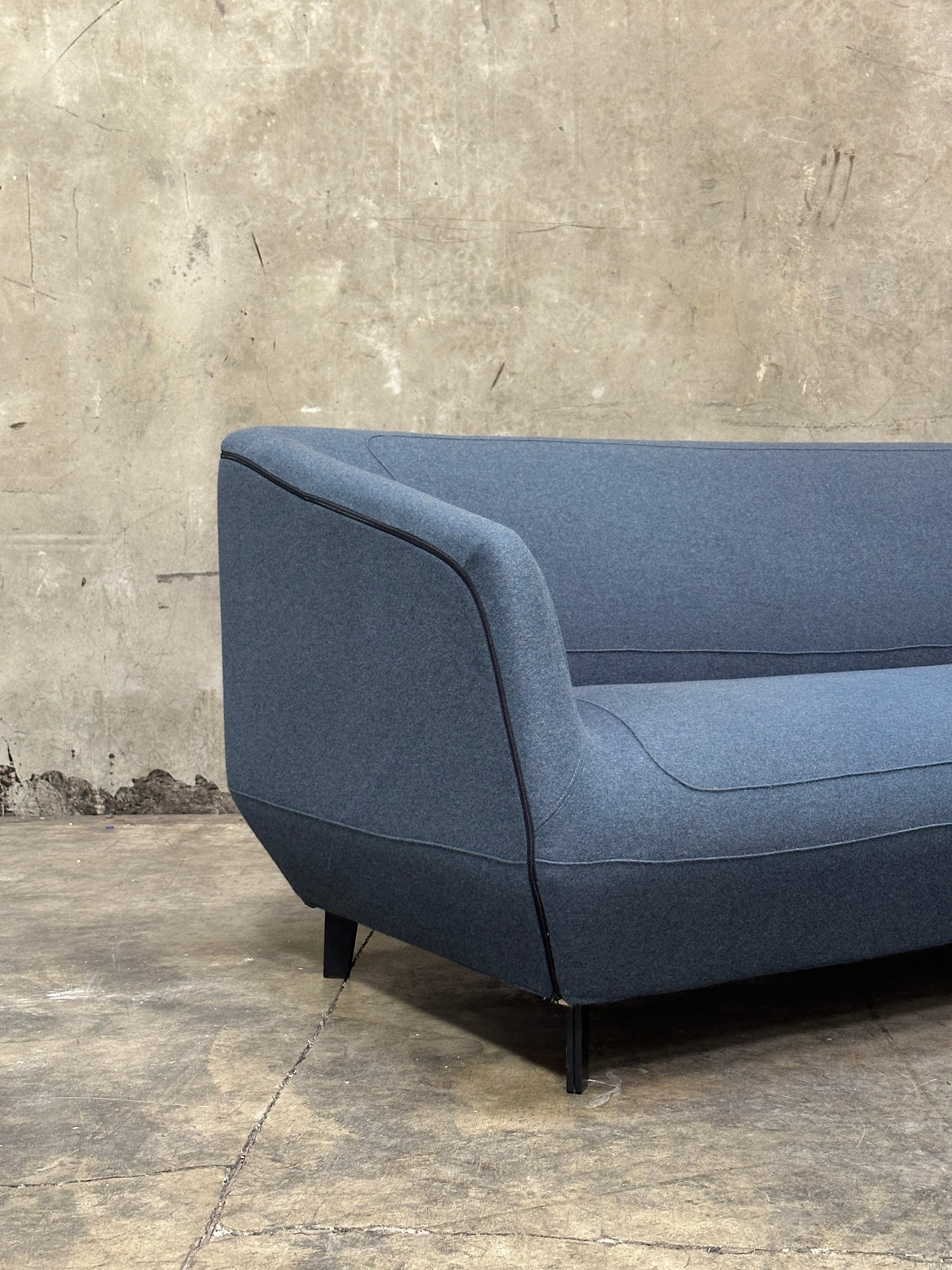 Tacchini Italian Wool/Felt Sofa, Charcoal, Sculpted Seat, Stitched Detail, 87in