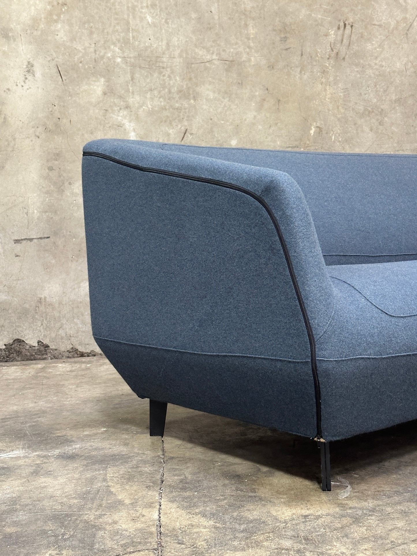 Tacchini Italian Wool/Felt Sofa, Charcoal, Sculpted Seat, Stitched Detail, 87in
