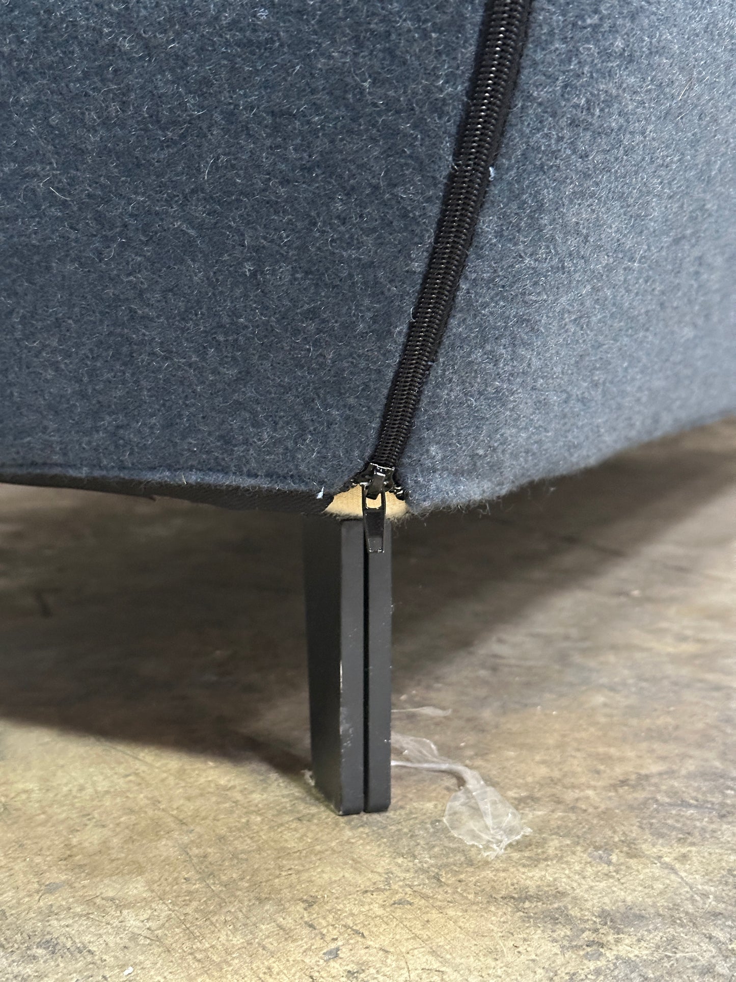 Tacchini Italian Wool/Felt Sofa, Charcoal, Sculpted Seat, Stitched Detail, 87in