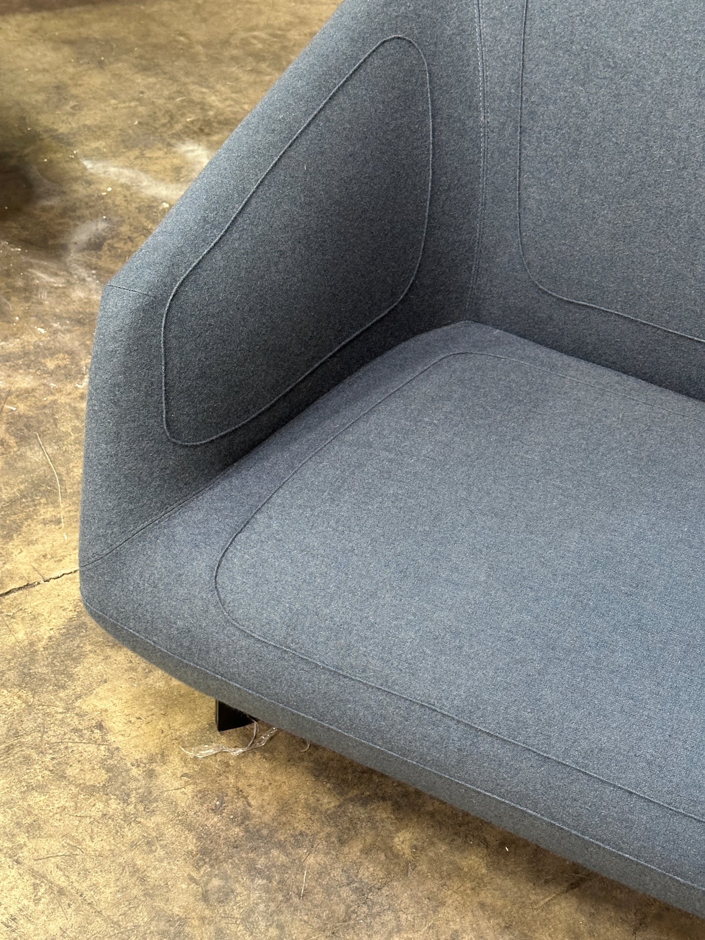 Tacchini Italian Wool/Felt Sofa, Charcoal, Sculpted Seat, Stitched Detail, 87in