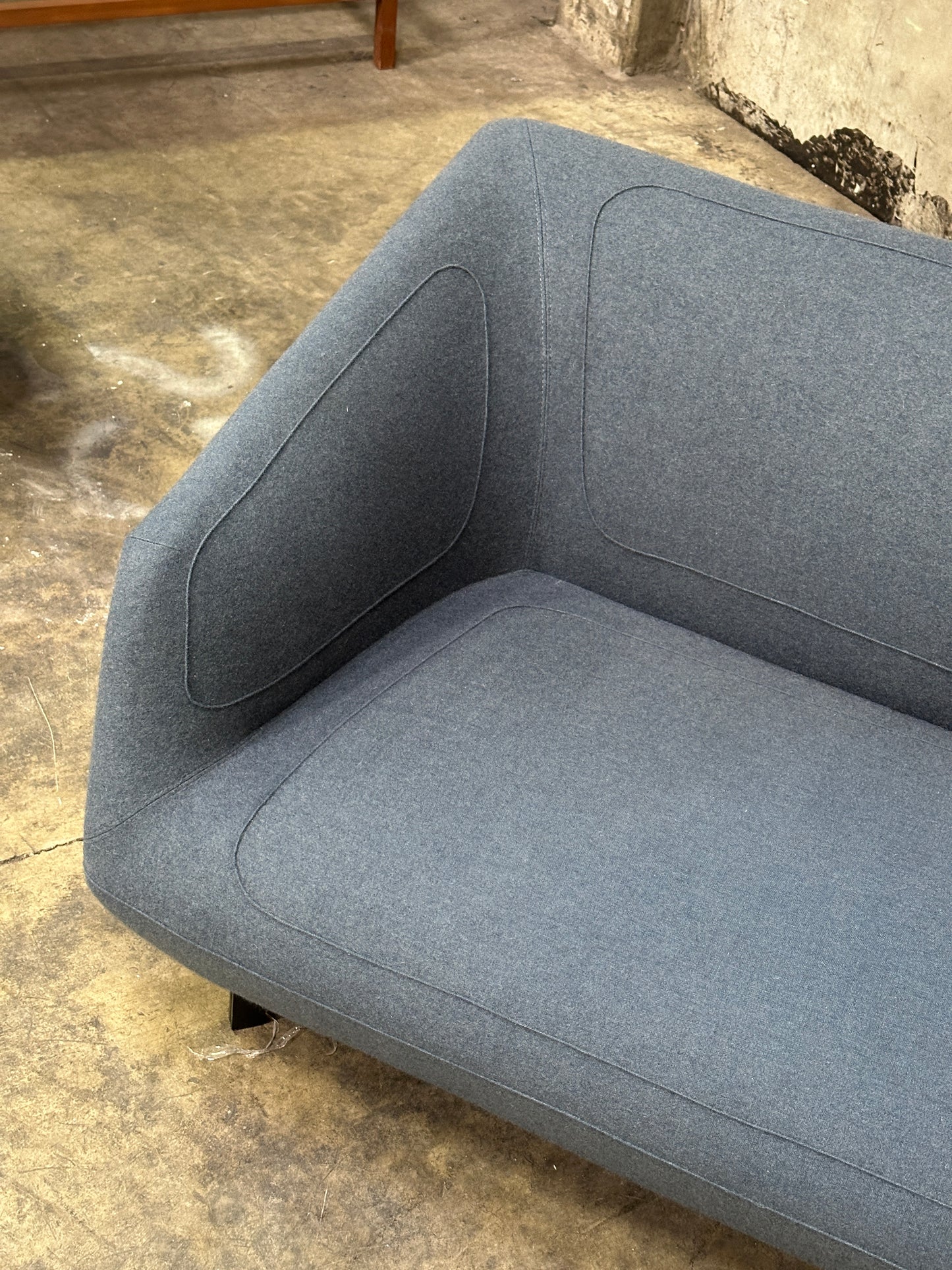 Tacchini Italian Wool/Felt Sofa, Charcoal, Sculpted Seat, Stitched Detail, 87in