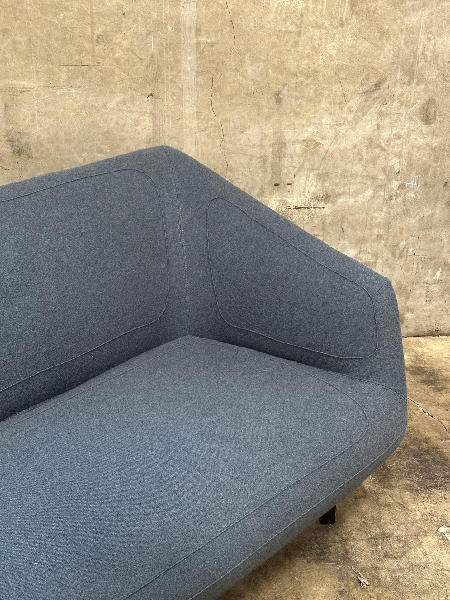 Tacchini Italian Wool/Felt Sofa, Charcoal, Sculpted Seat, Stitched Detail, 87in