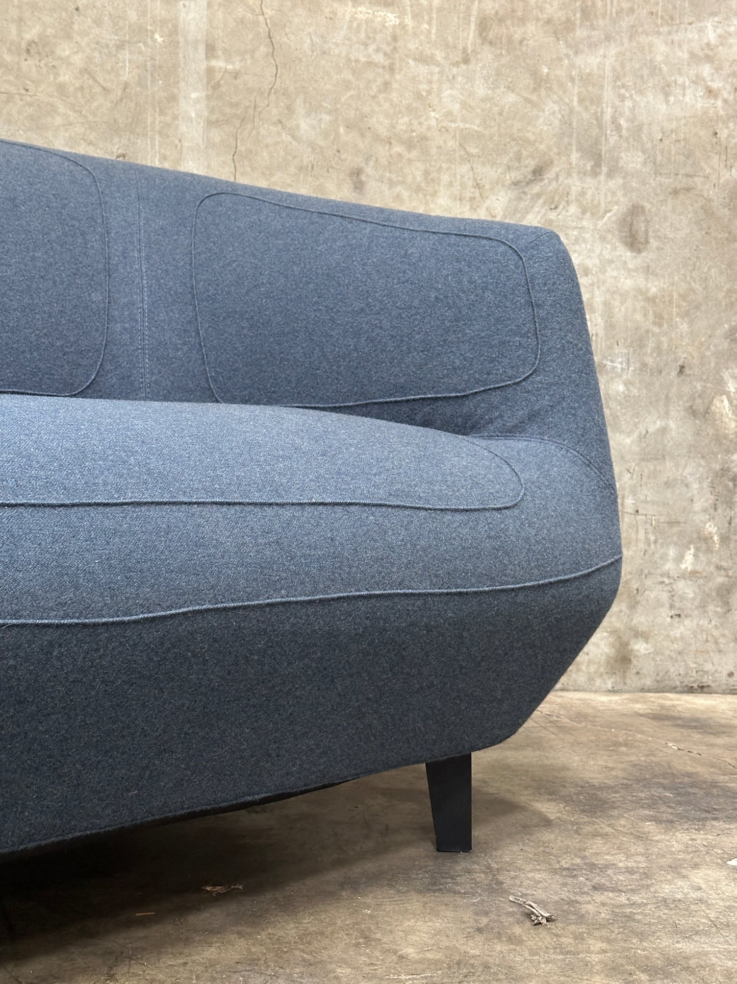 Tacchini Italian Wool/Felt Sofa, Charcoal, Sculpted Seat, Stitched Detail, 87in
