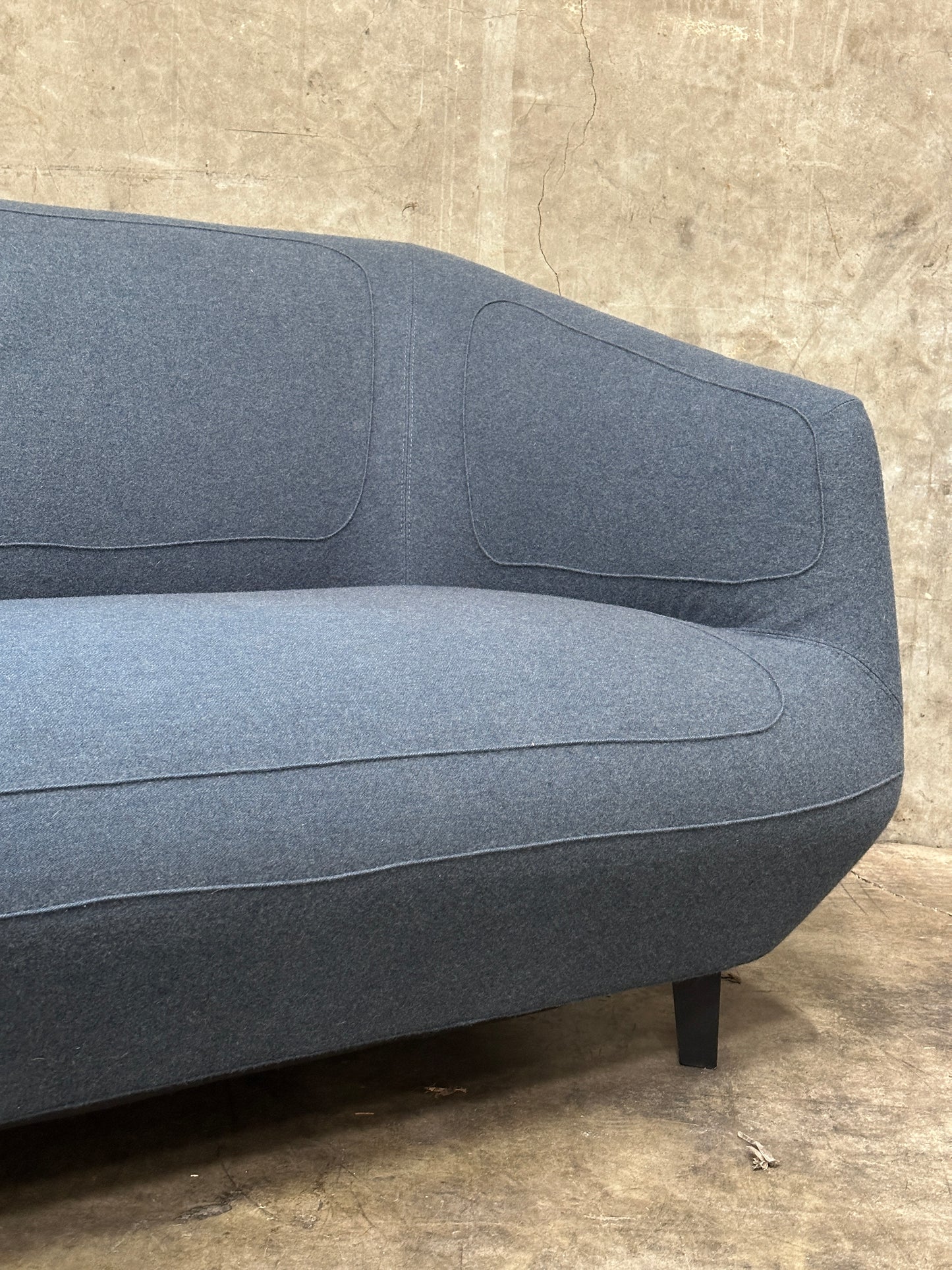 Tacchini Italian Wool/Felt Sofa, Charcoal, Sculpted Seat, Stitched Detail, 87in
