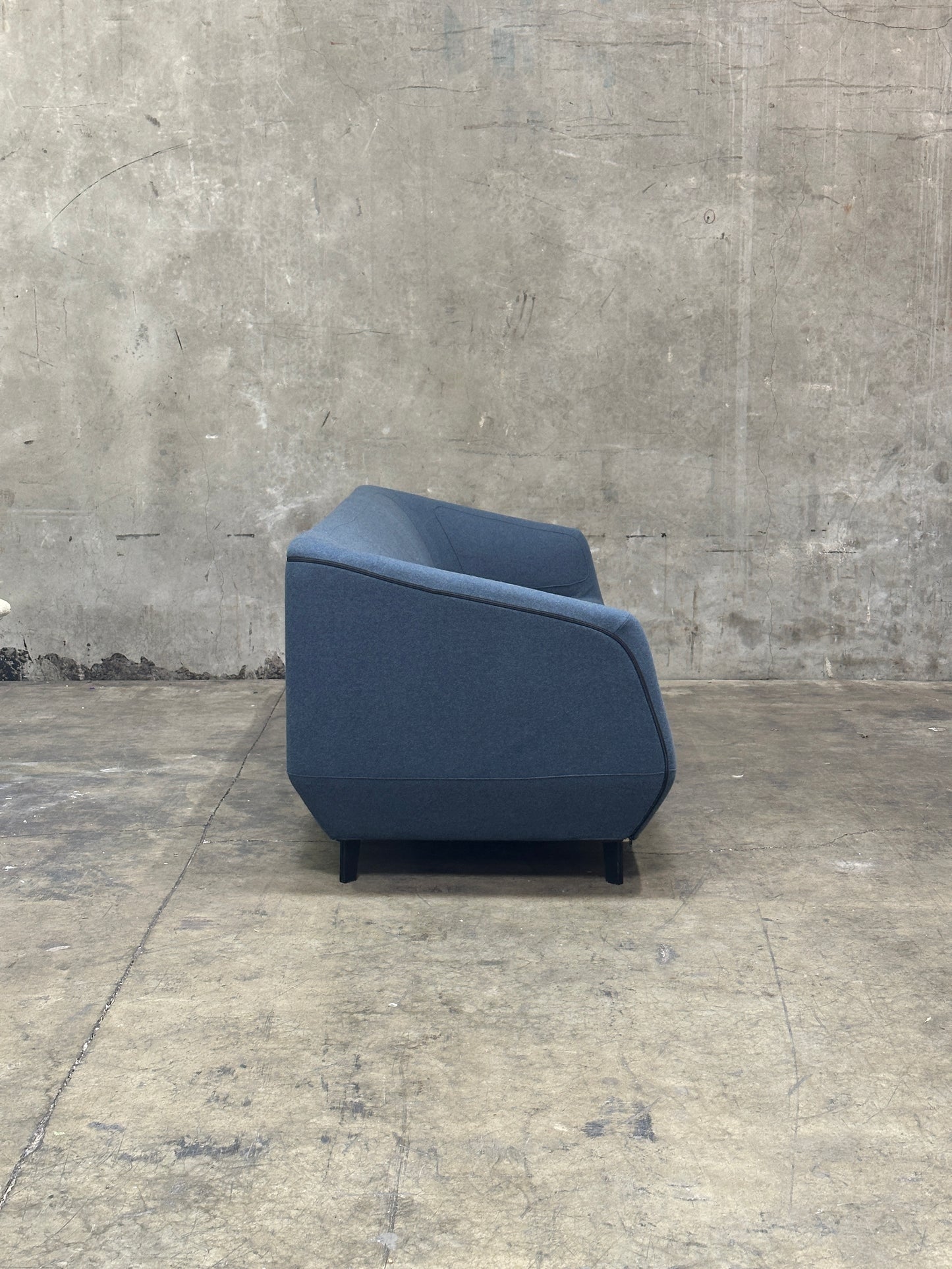 Tacchini Italian Wool/Felt Sofa, Charcoal, Sculpted Seat, Stitched Detail, 87in