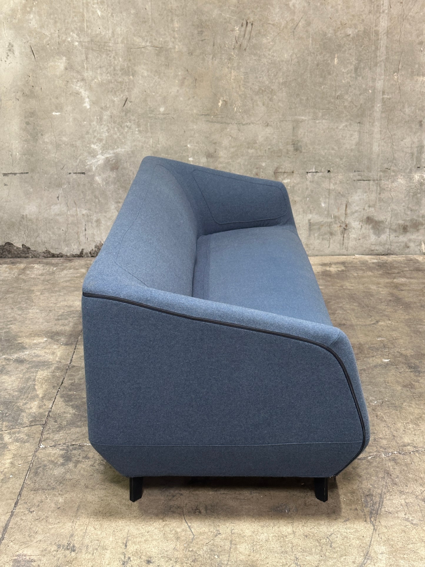 Tacchini Italian Wool/Felt Sofa, Charcoal, Sculpted Seat, Stitched Detail, 87in