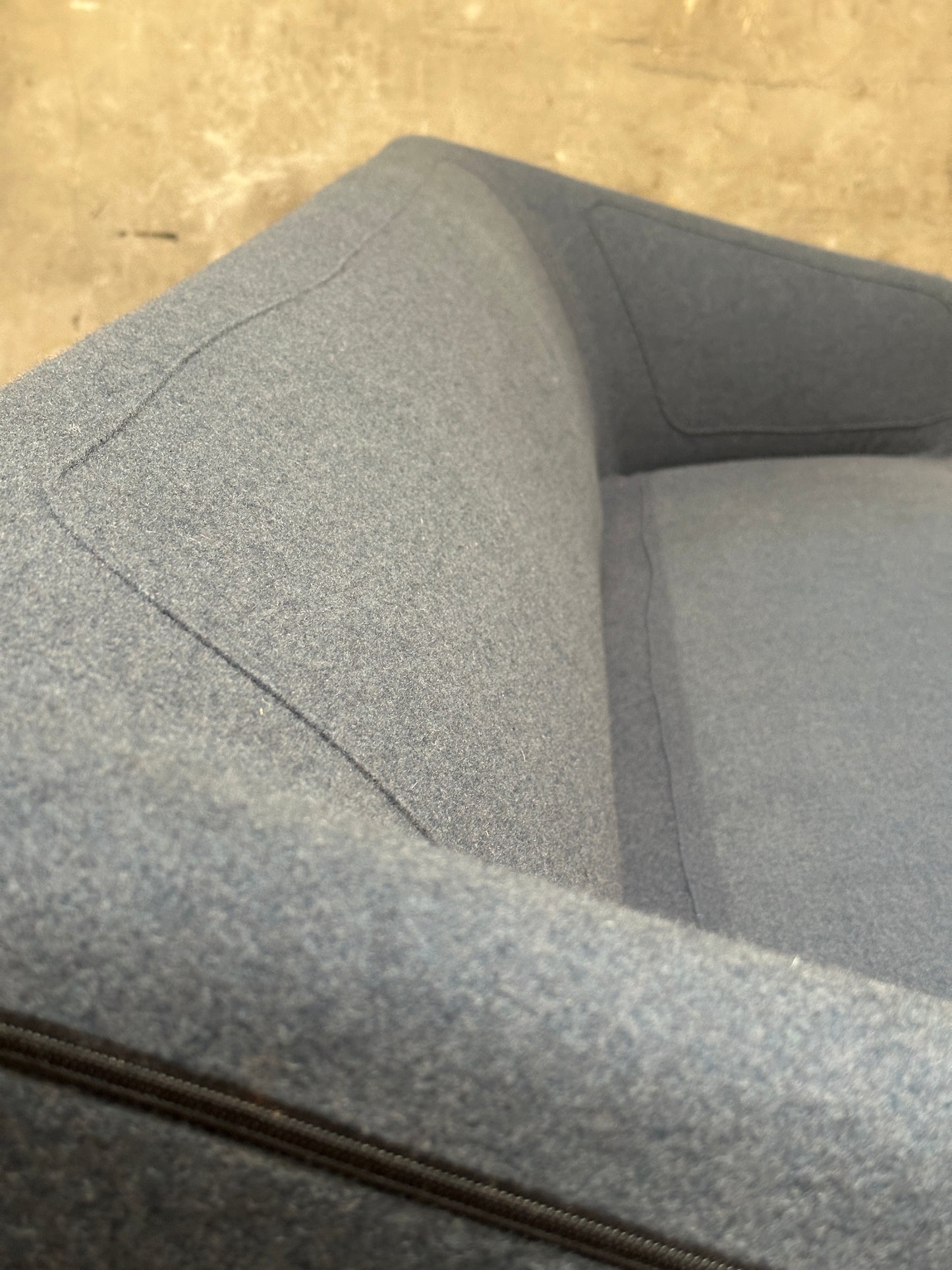 Tacchini Italian Wool/Felt Sofa, Charcoal, Sculpted Seat, Stitched Detail, 87in