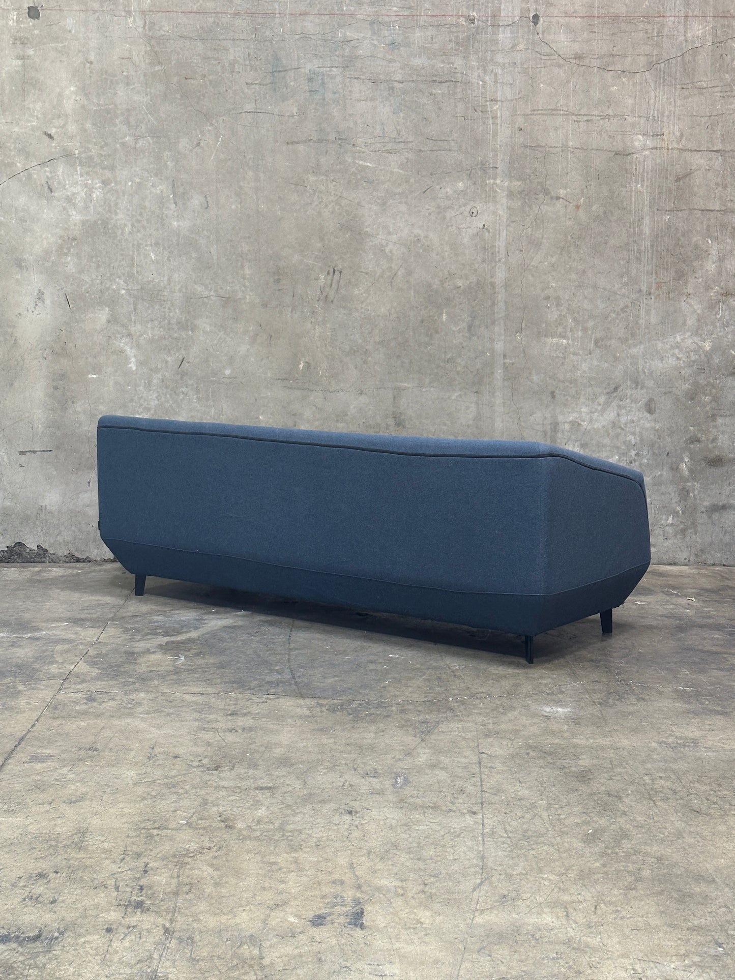Tacchini Italian Wool/Felt Sofa, Charcoal, Sculpted Seat, Stitched Detail, 87in