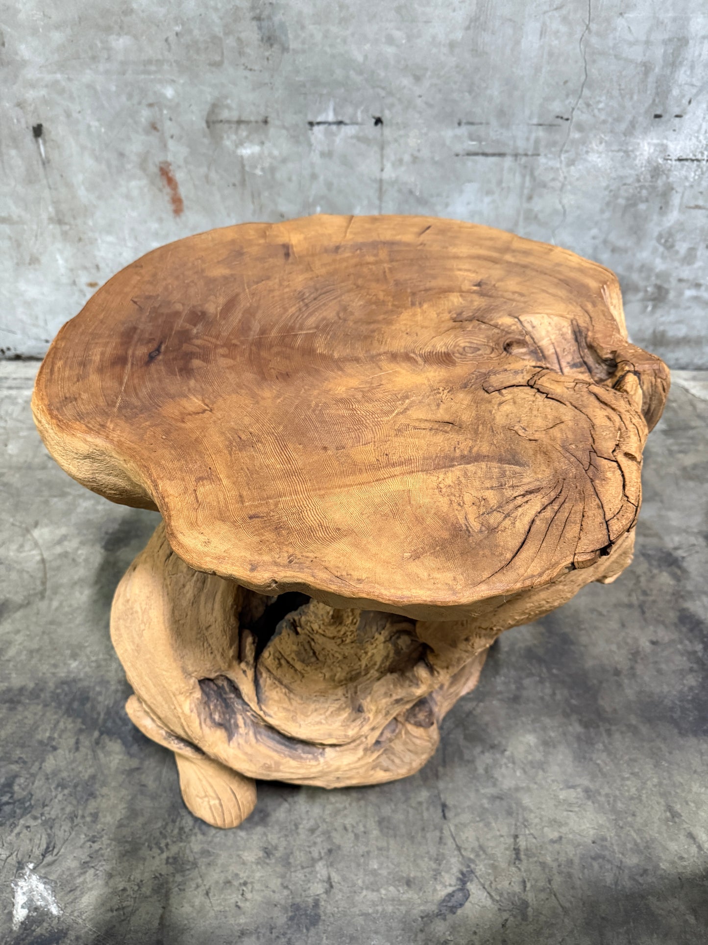 Vintage 1960s–70s Organic Driftwood Root Side Table – Sculptural Natural Wood Accent (25” Wide)