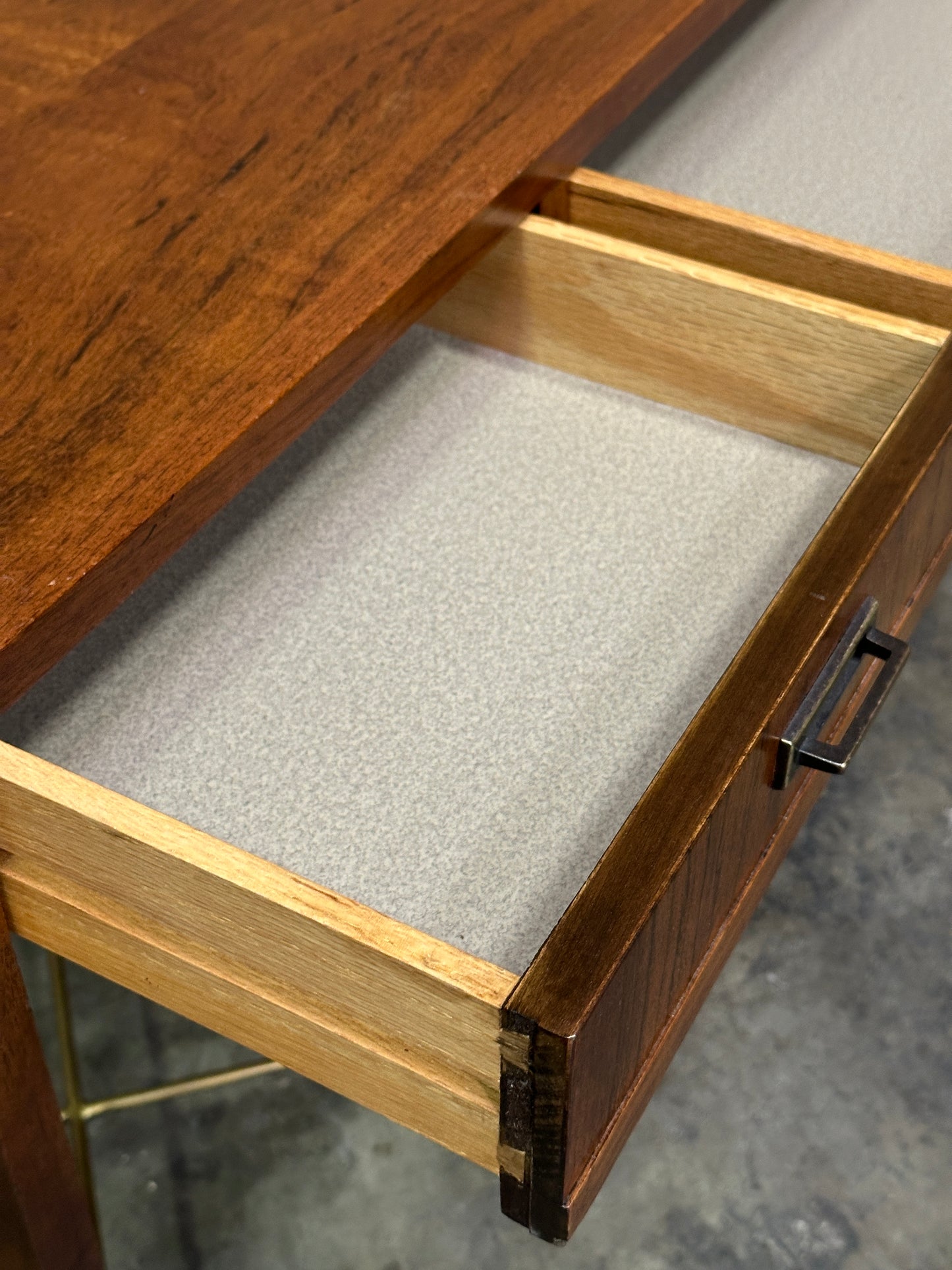 Founders Furniture Walnut Console with Brass X-Stretchers, Jack Cartwright Era