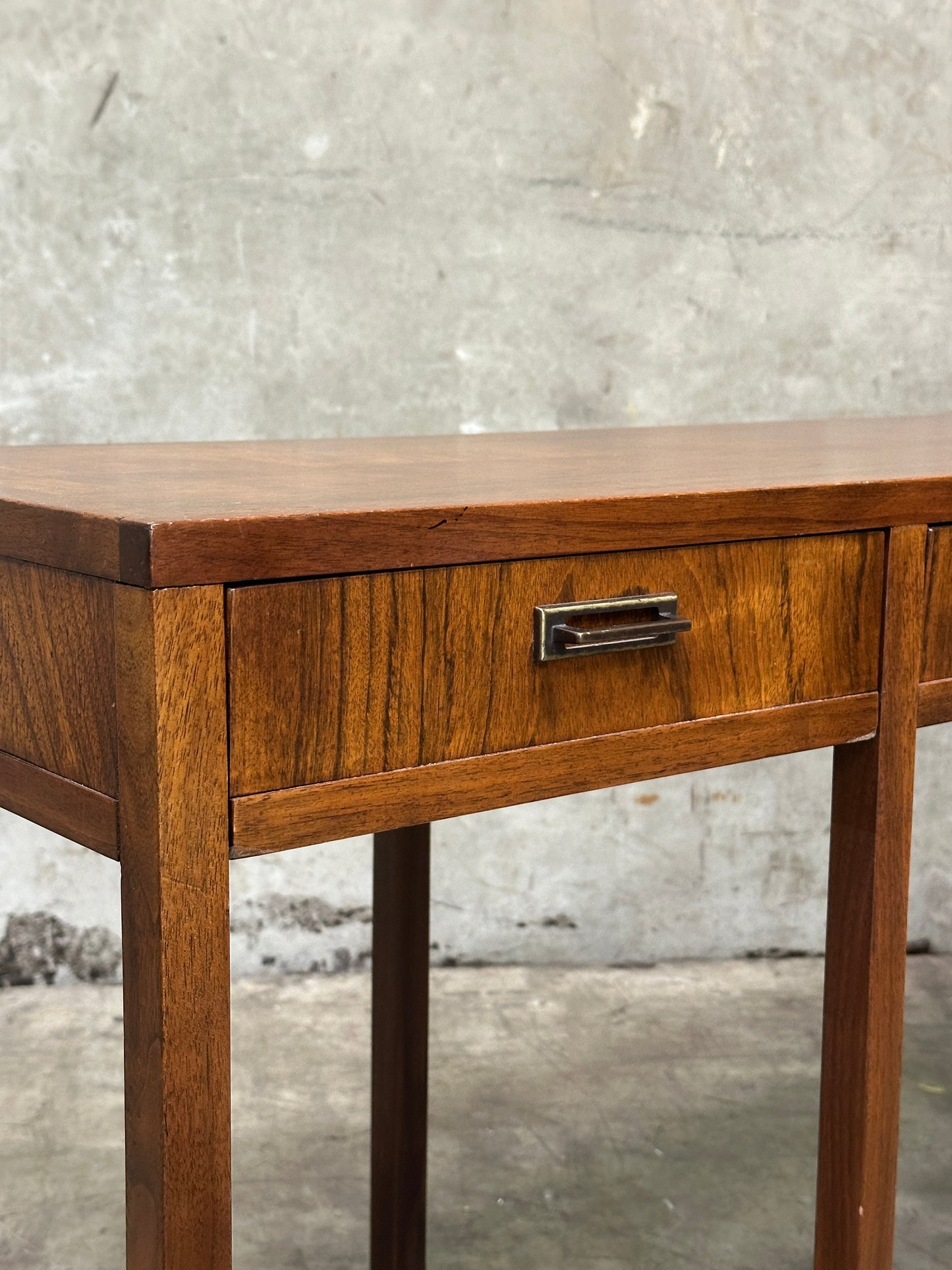 Founders Furniture Walnut Console with Brass X-Stretchers, Jack Cartwright Era