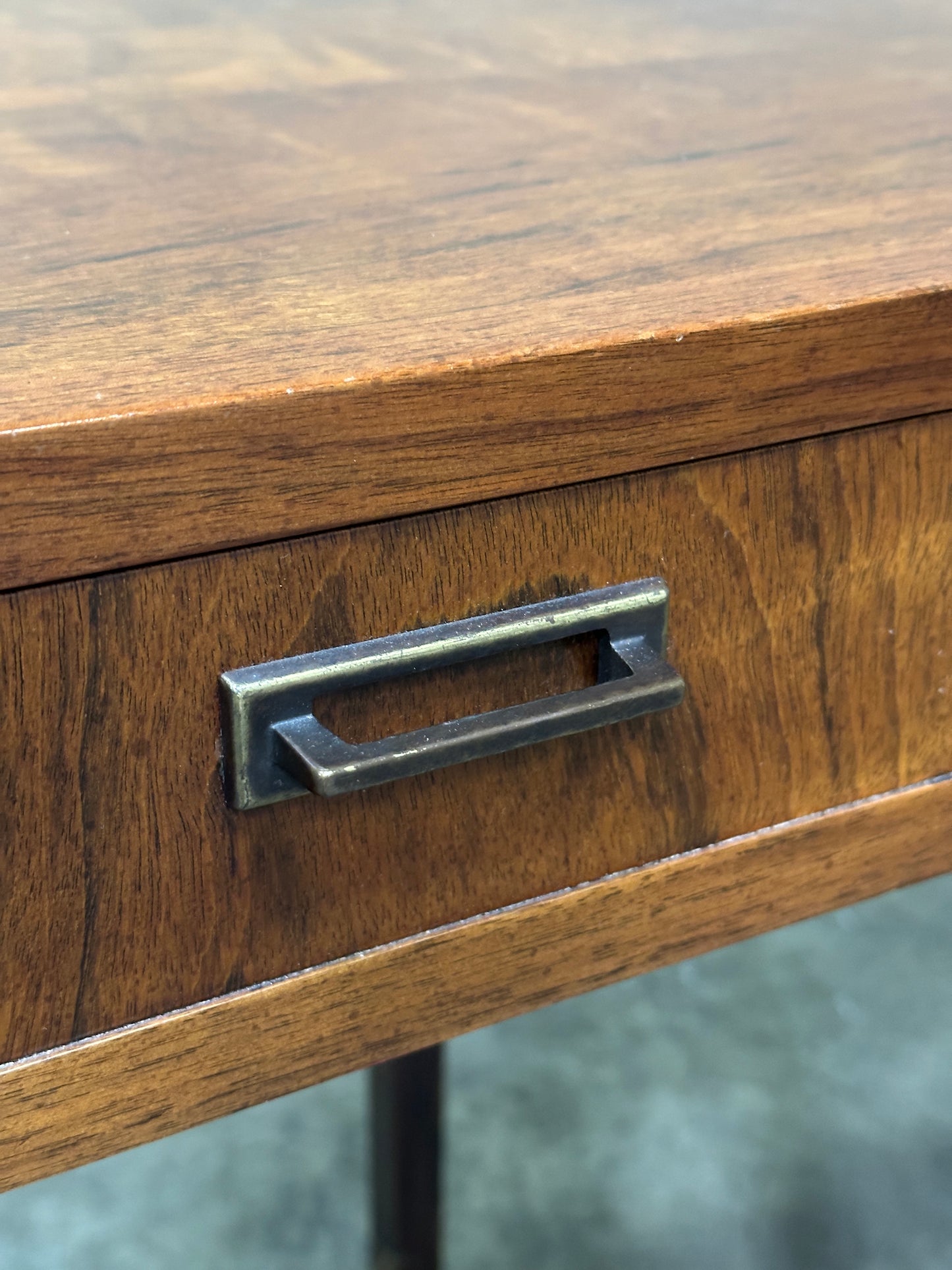 Founders Furniture Walnut Console with Brass X-Stretchers, Jack Cartwright Era
