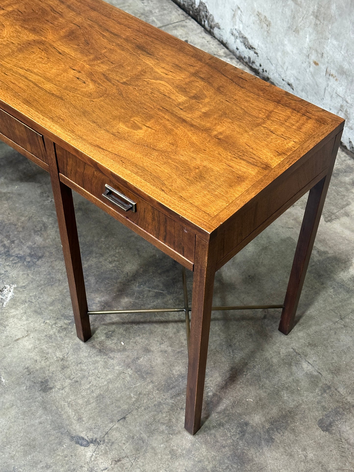 Founders Furniture Walnut Console with Brass X-Stretchers, Jack Cartwright Era