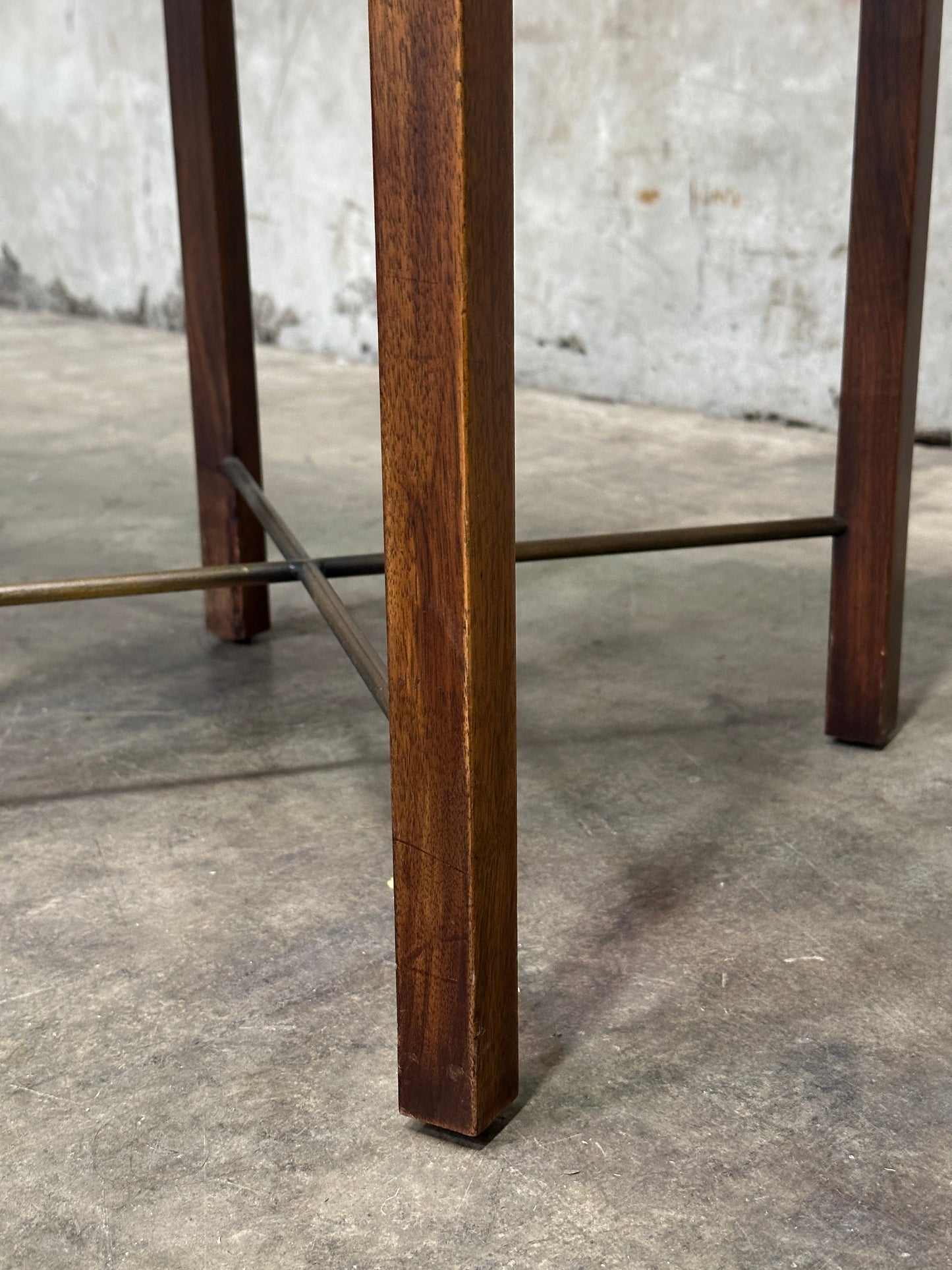 Founders Furniture Walnut Console with Brass X-Stretchers, Jack Cartwright Era