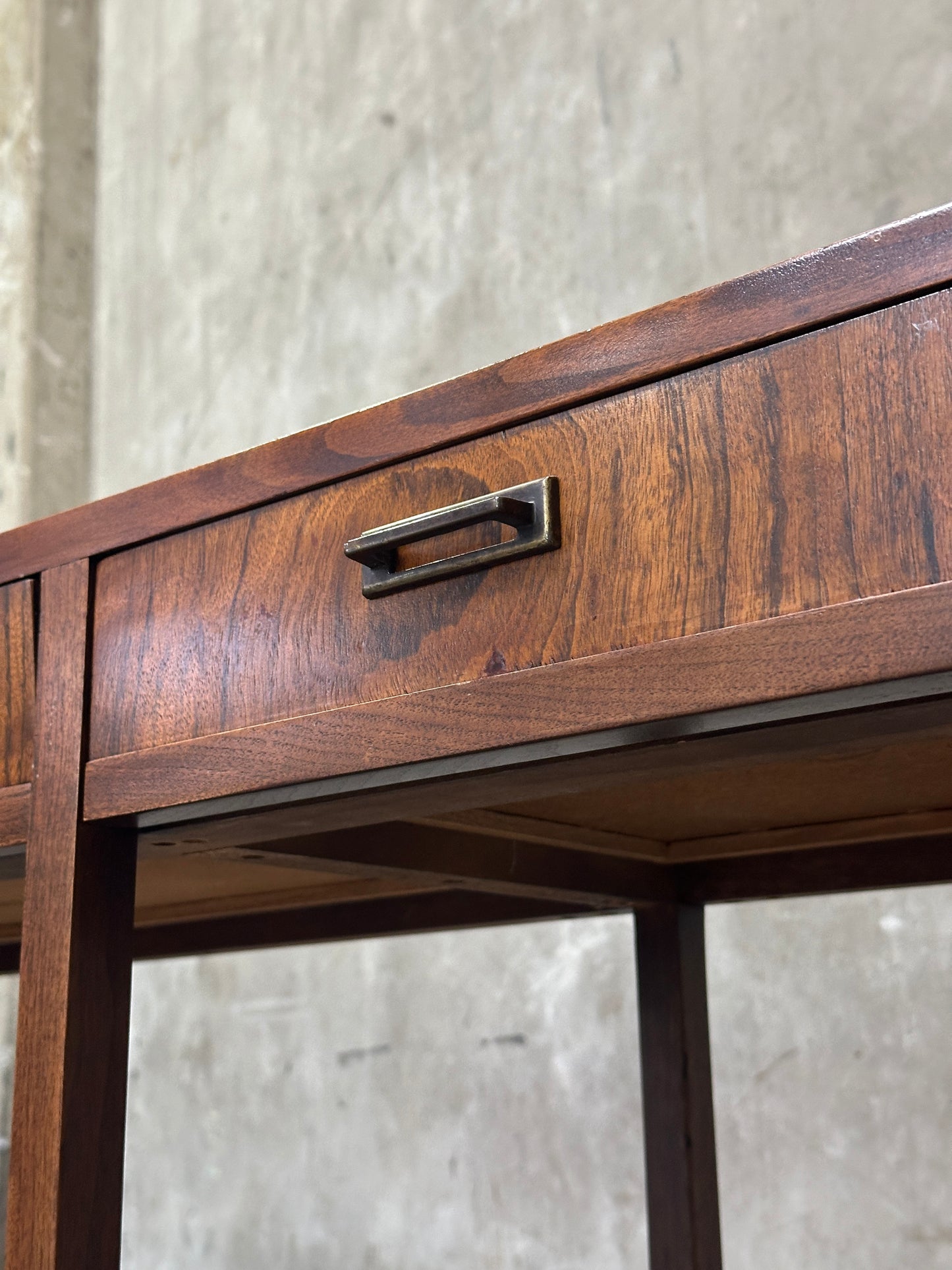 Founders Furniture Walnut Console with Brass X-Stretchers, Jack Cartwright Era