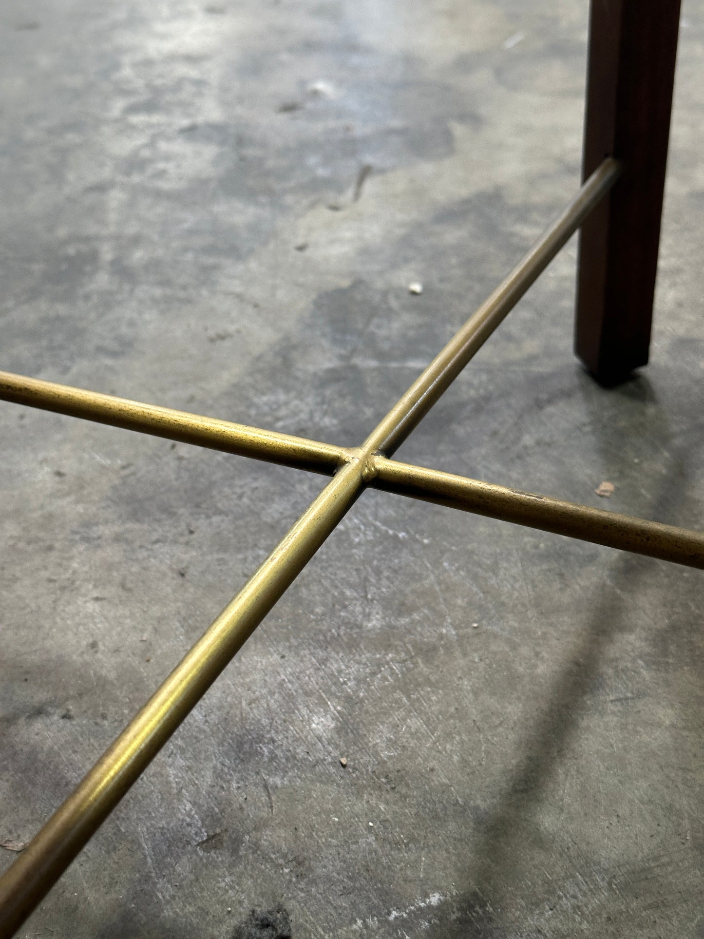 Founders Furniture Walnut Console with Brass X-Stretchers, Jack Cartwright Era