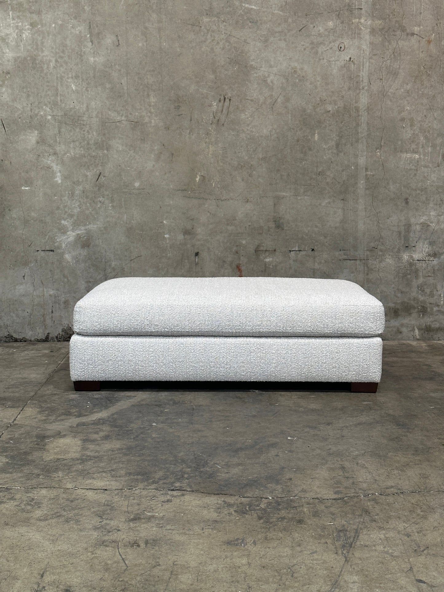 Custom Designer Upholstered Ottoman / Coffee Table, Cream Textured Fabric, 58in
