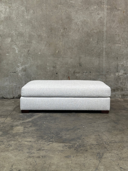 Custom Designer Upholstered Ottoman / Coffee Table, Cream Textured Fabric, 58in