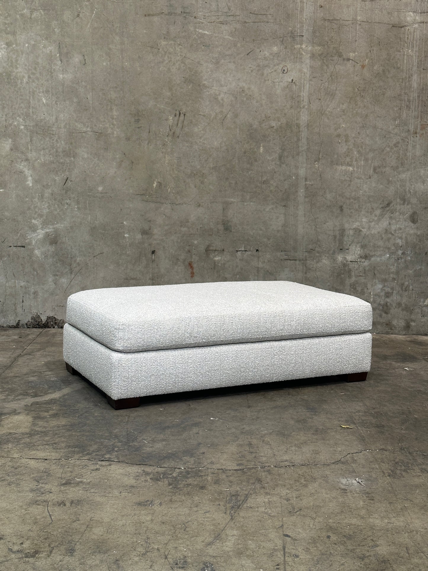 Custom Designer Upholstered Ottoman / Coffee Table, Cream Textured Fabric, 58in