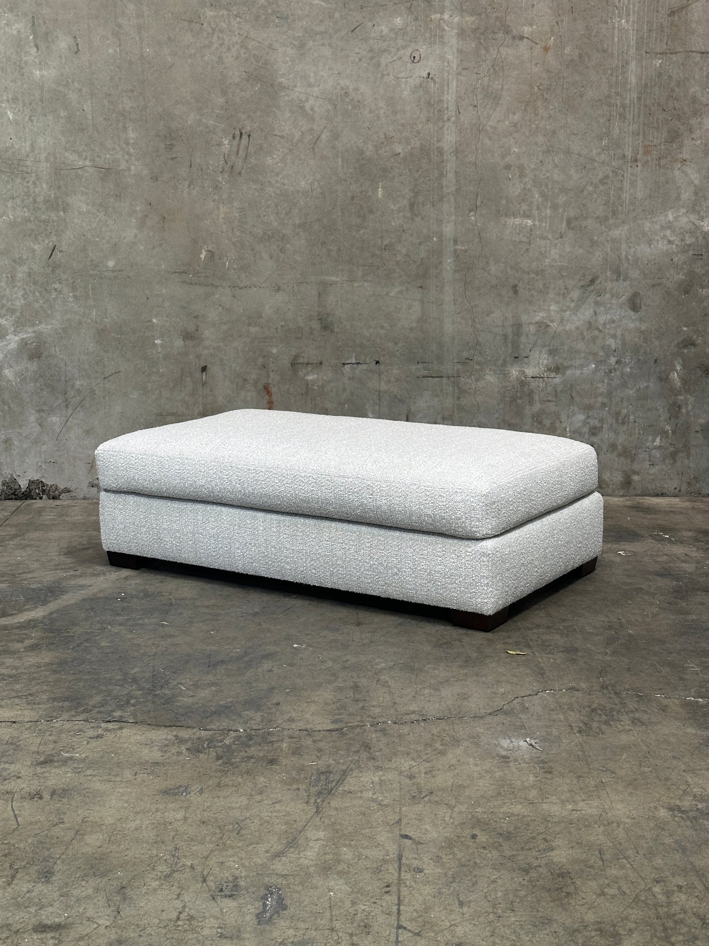Custom Designer Upholstered Ottoman / Coffee Table, Cream Textured Fabric, 58in