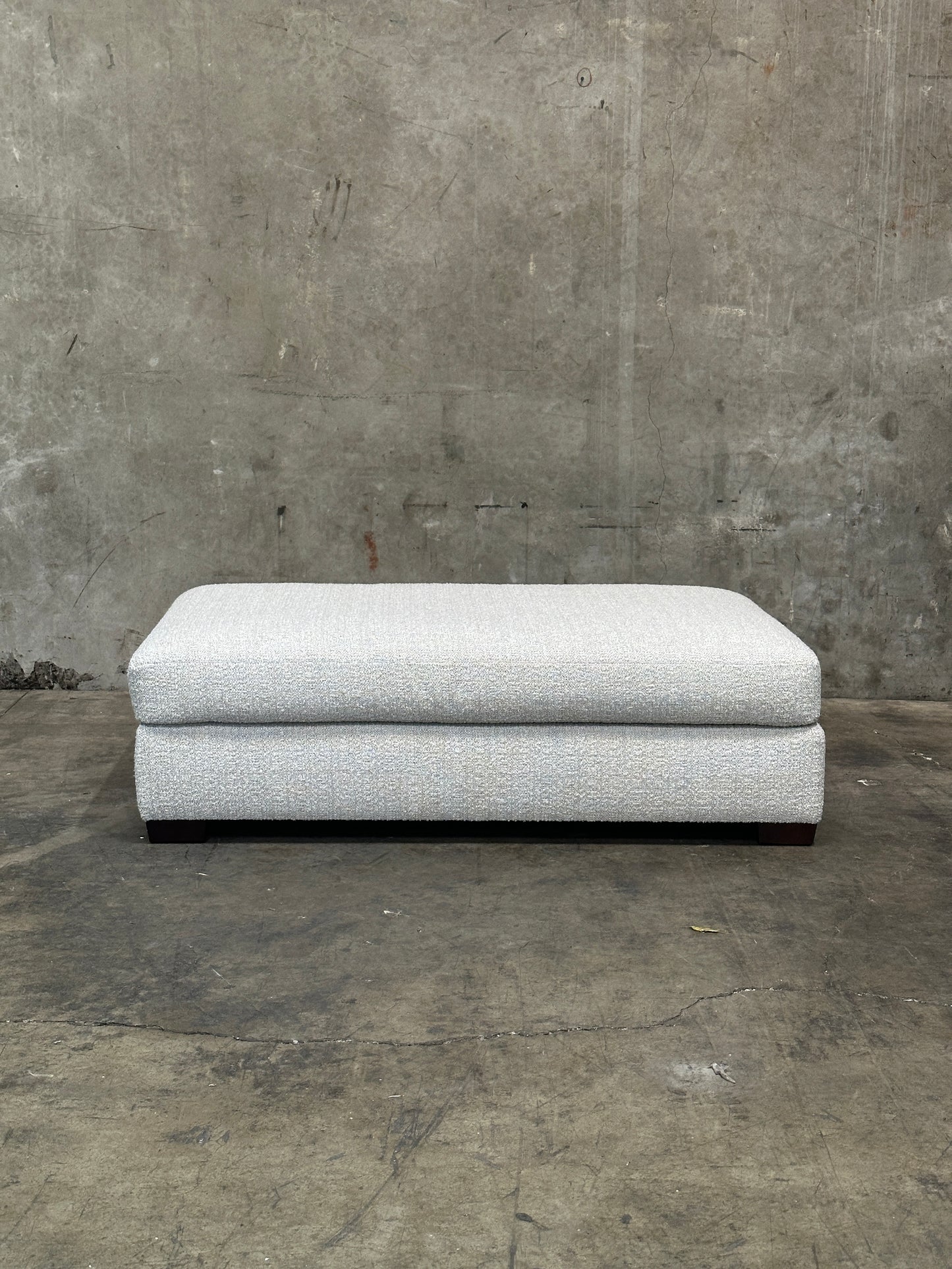 Custom Designer Upholstered Ottoman / Coffee Table, Cream Textured Fabric, 58in