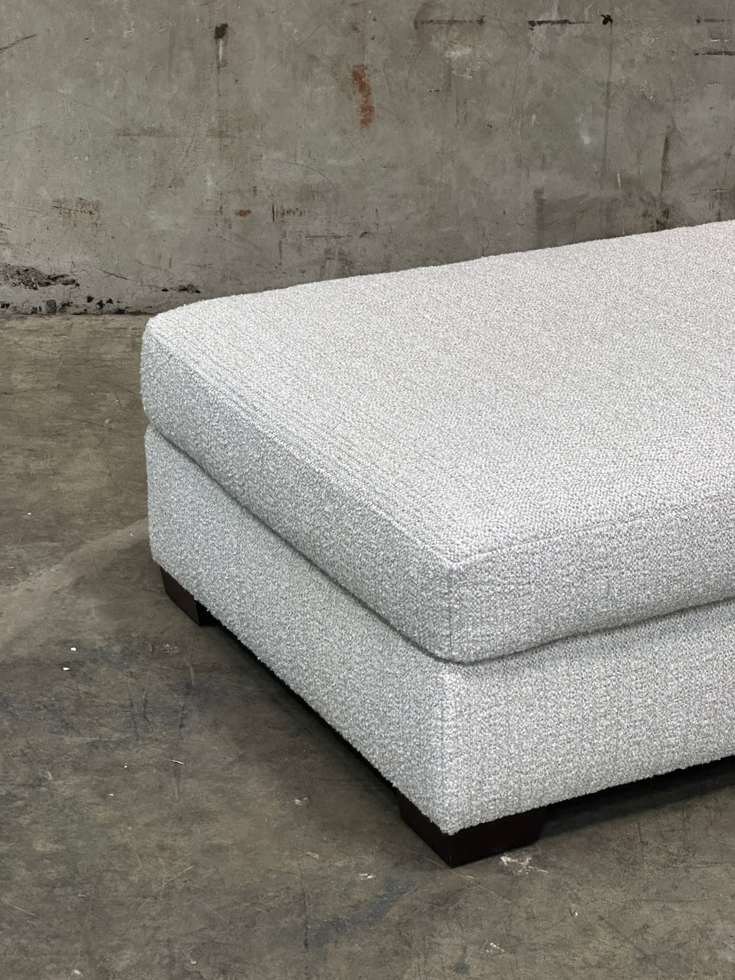 Custom Designer Upholstered Ottoman / Coffee Table, Cream Textured Fabric, 58in
