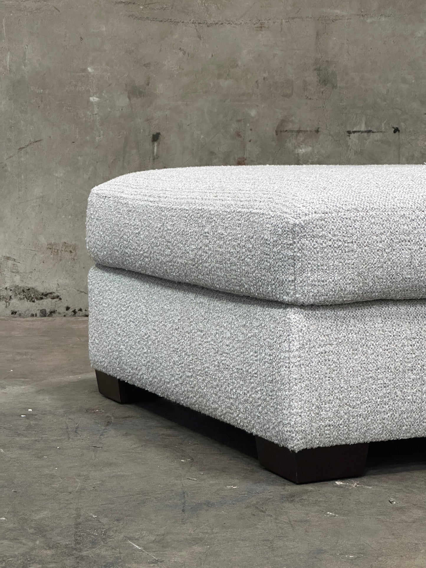 Custom Designer Upholstered Ottoman / Coffee Table, Cream Textured Fabric, 58in