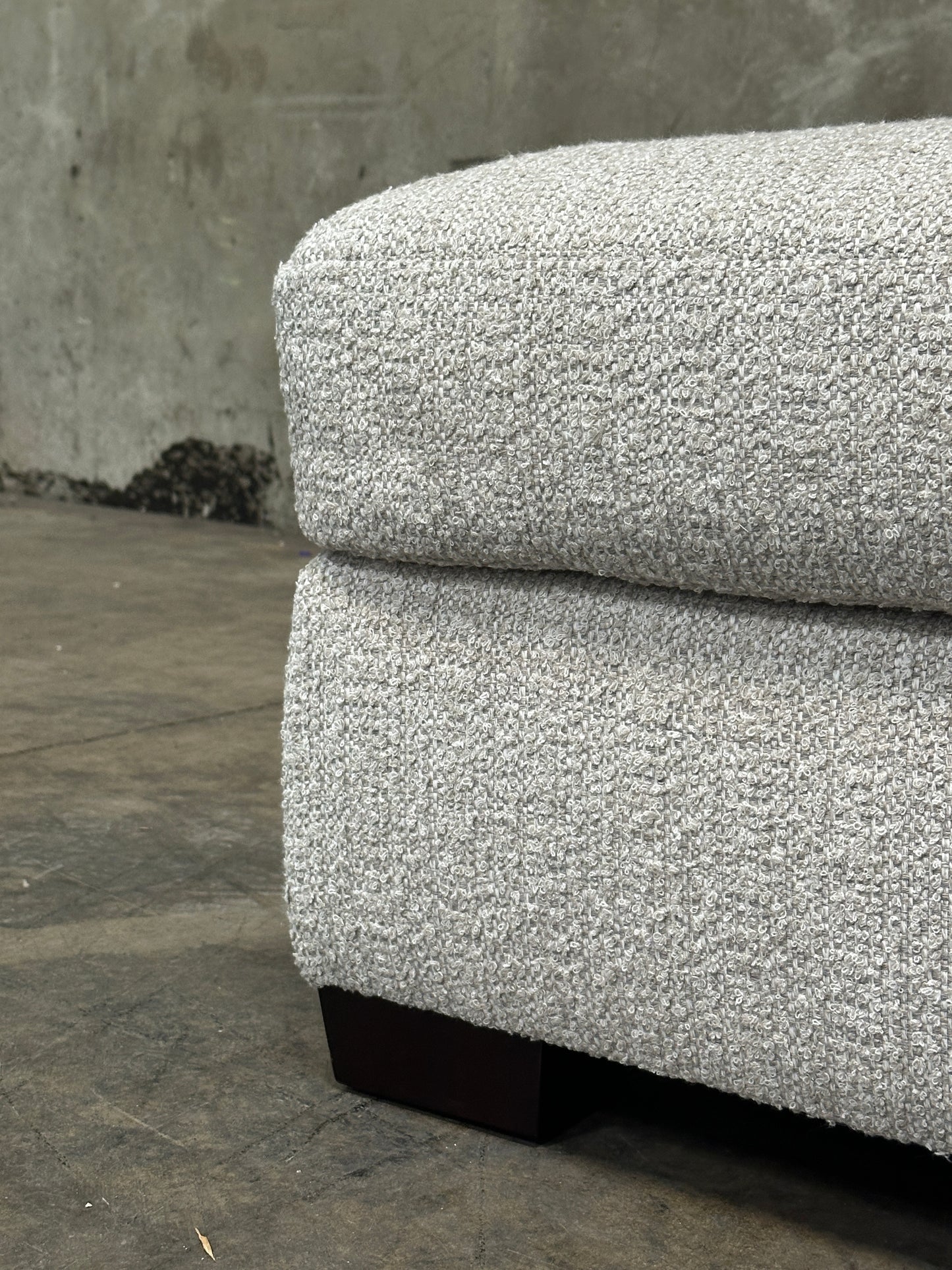 Custom Designer Upholstered Ottoman / Coffee Table, Cream Textured Fabric, 58in