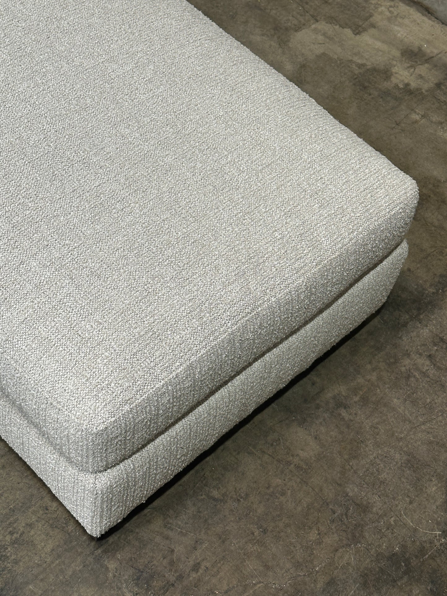Custom Designer Upholstered Ottoman / Coffee Table, Cream Textured Fabric, 58in