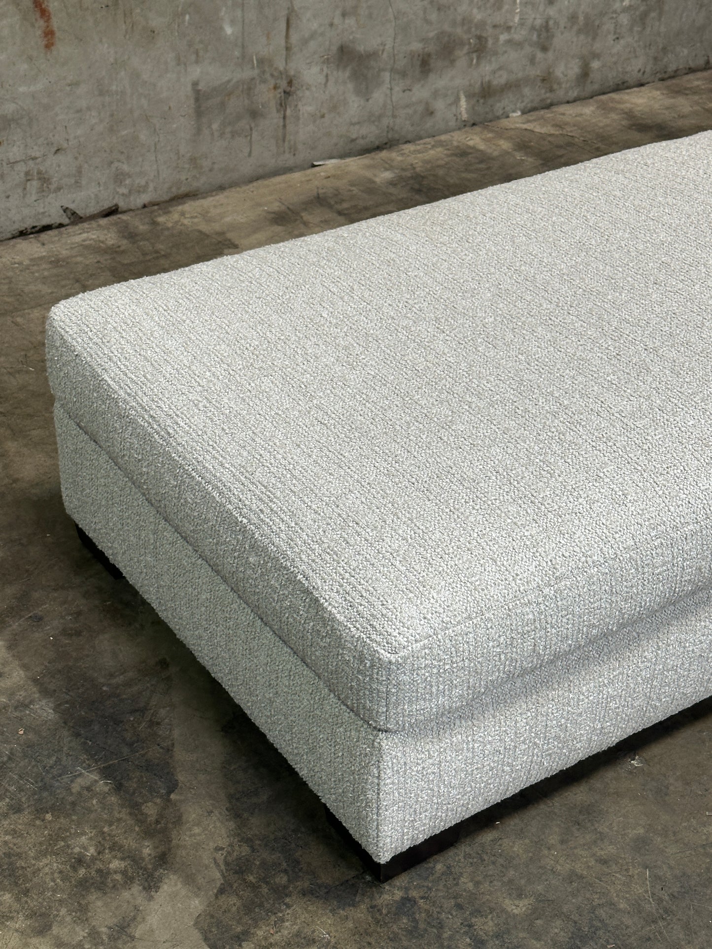 Custom Designer Upholstered Ottoman / Coffee Table, Cream Textured Fabric, 58in