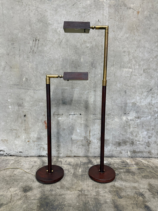 Midcentury Adjustable Floor Lamps — Brass & Textured Metal Directional Lamps (Pair)