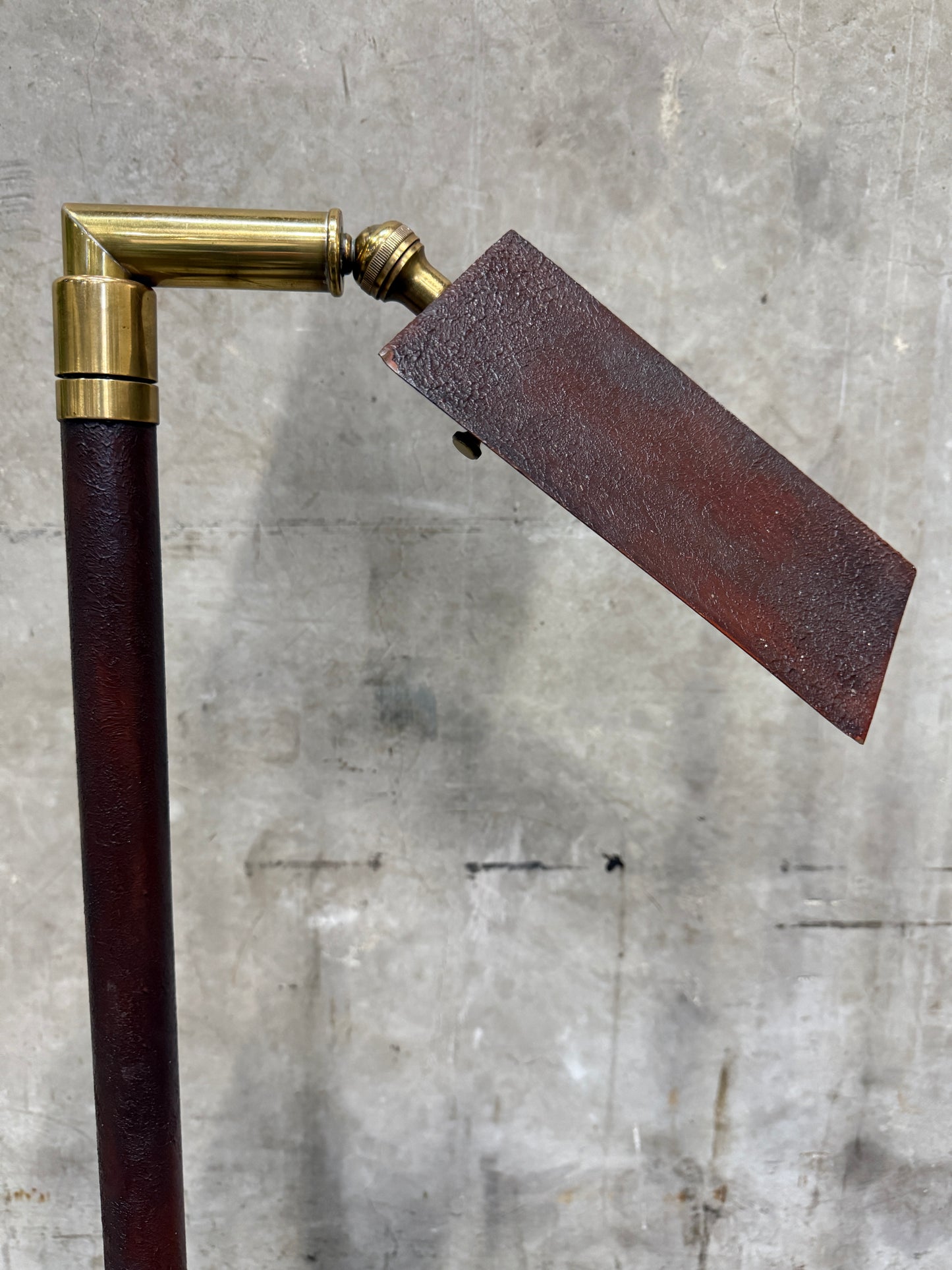 Midcentury Adjustable Floor Lamps — Brass & Textured Metal Directional Lamps (Pair)