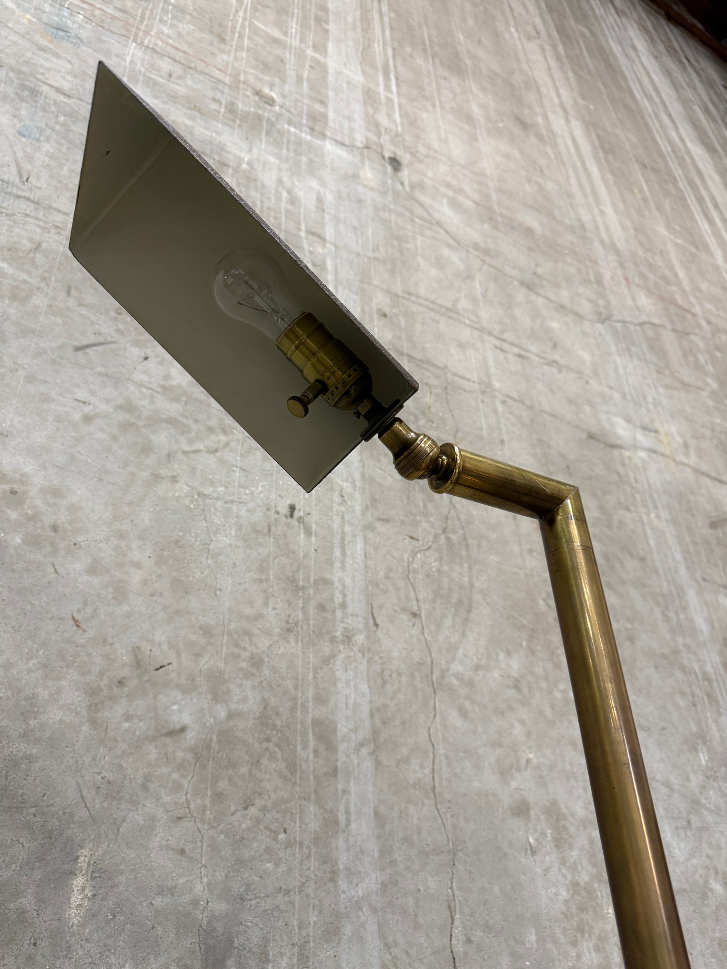Midcentury Adjustable Floor Lamps — Brass & Textured Metal Directional Lamps (Pair)
