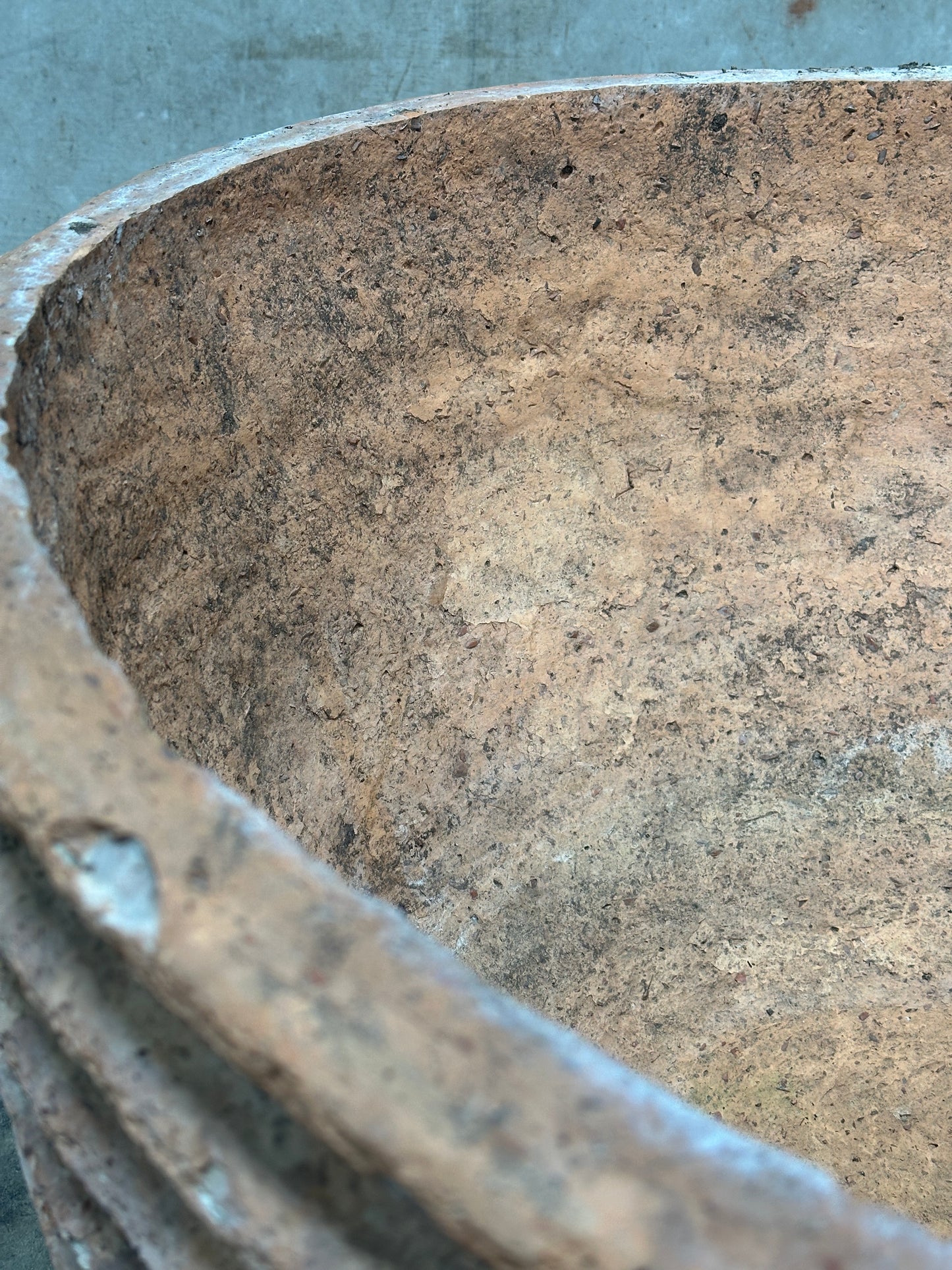 Antique Weathered Terracotta Fluted Jardiniere, Wide Bowl Form, Encrusted Patina