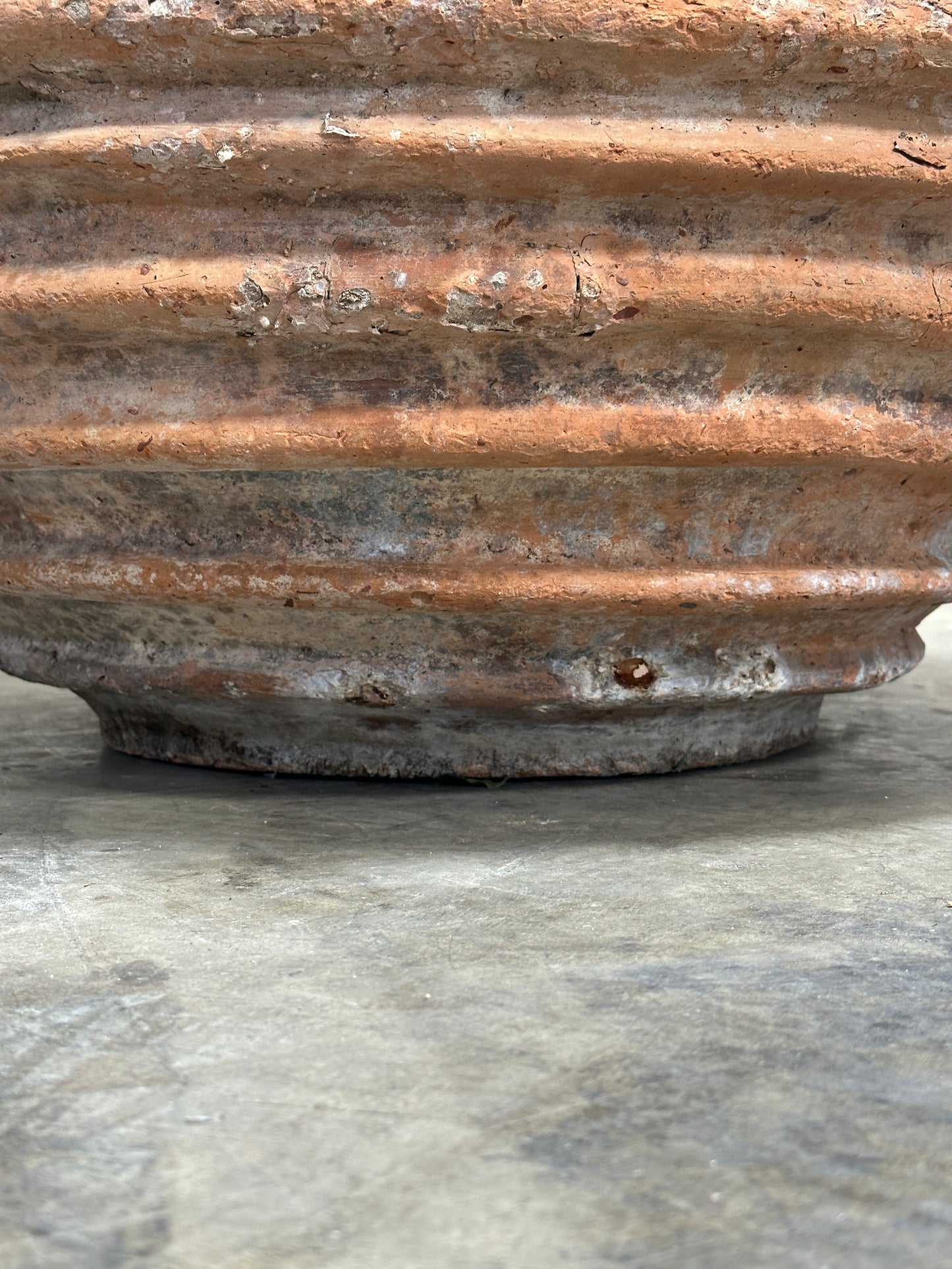 Antique Weathered Terracotta Fluted Jardiniere, Wide Bowl Form, Encrusted Patina
