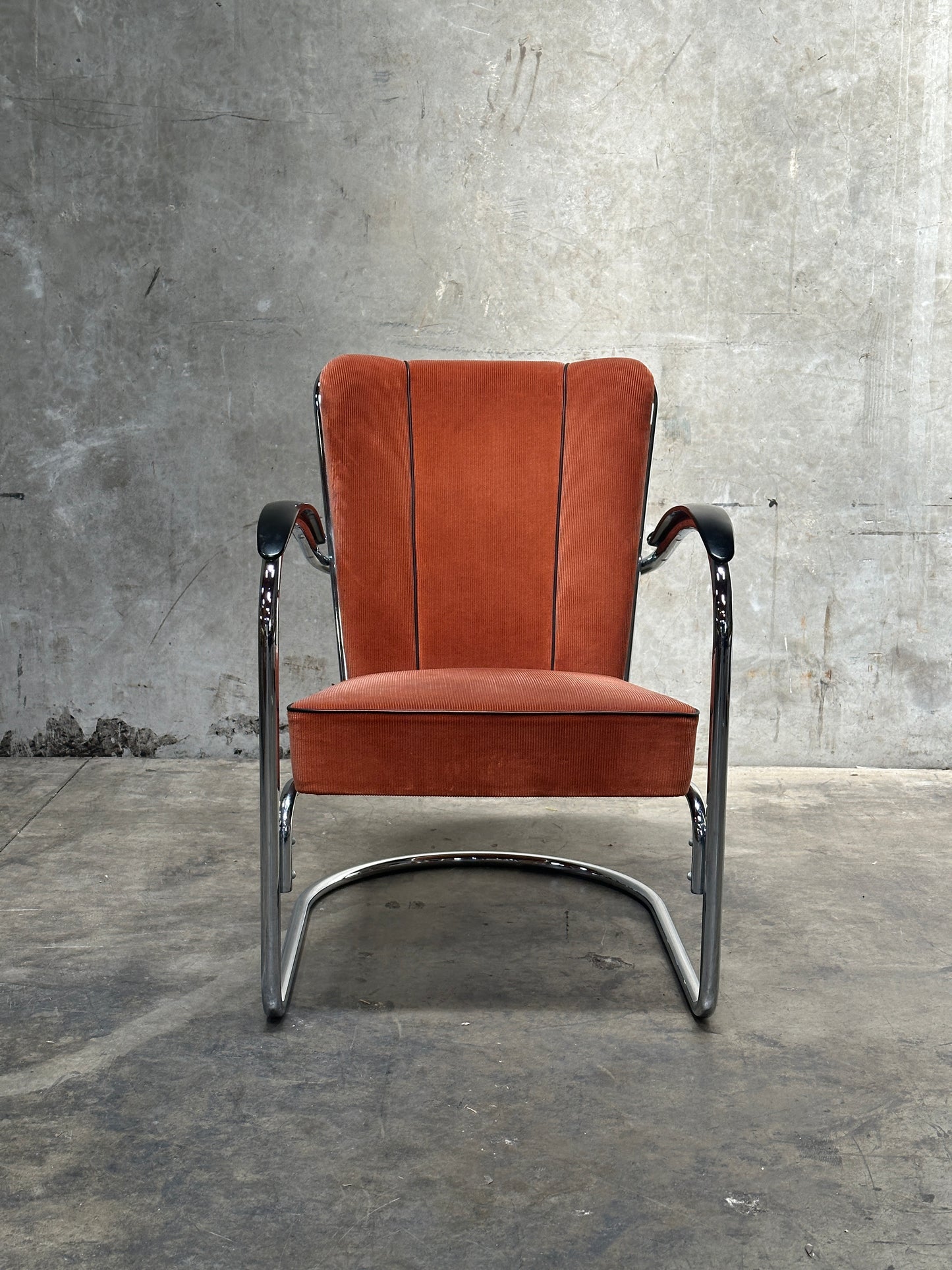 W.H. Gispen Model 412 Cantilever Armchair, Dutch Originals, Charcoal Velvet, Chrome