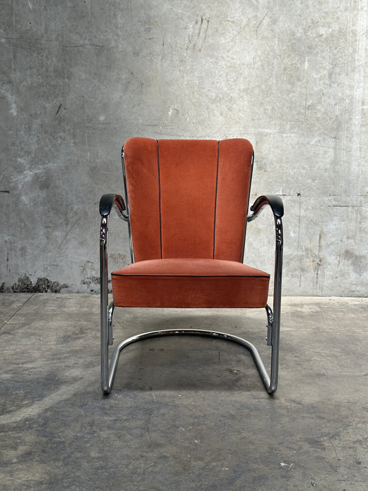 W.H. Gispen Model 412 Cantilever Armchair, Dutch Originals, Charcoal Velvet, Chrome