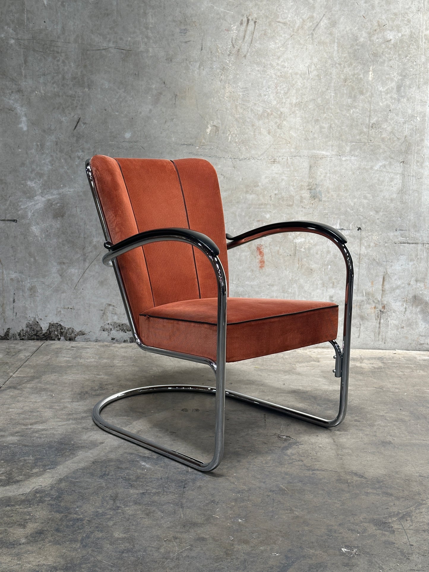 W.H. Gispen Model 412 Cantilever Armchair, Dutch Originals, Charcoal Velvet, Chrome