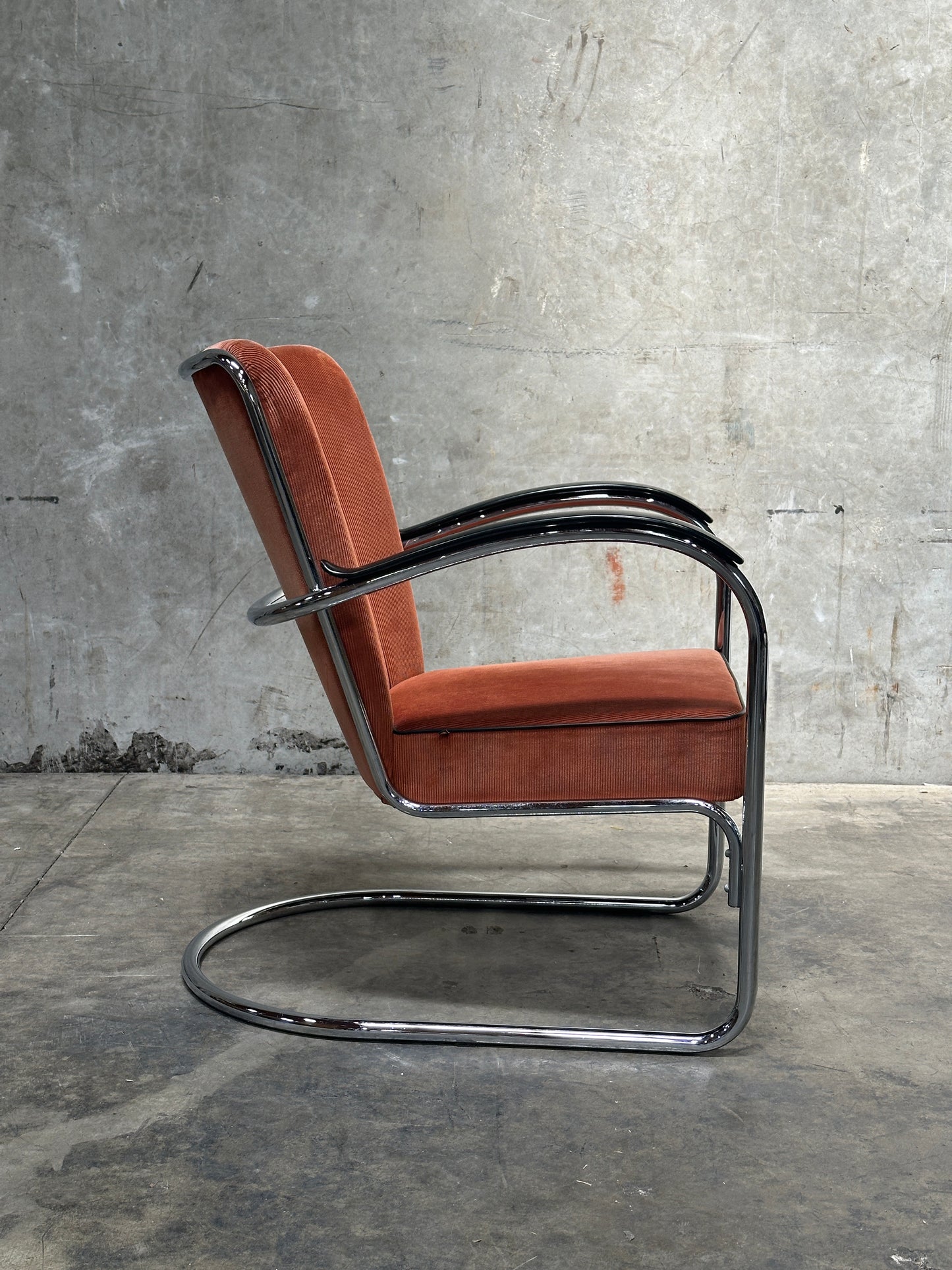W.H. Gispen Model 412 Cantilever Armchair, Dutch Originals, Charcoal Velvet, Chrome