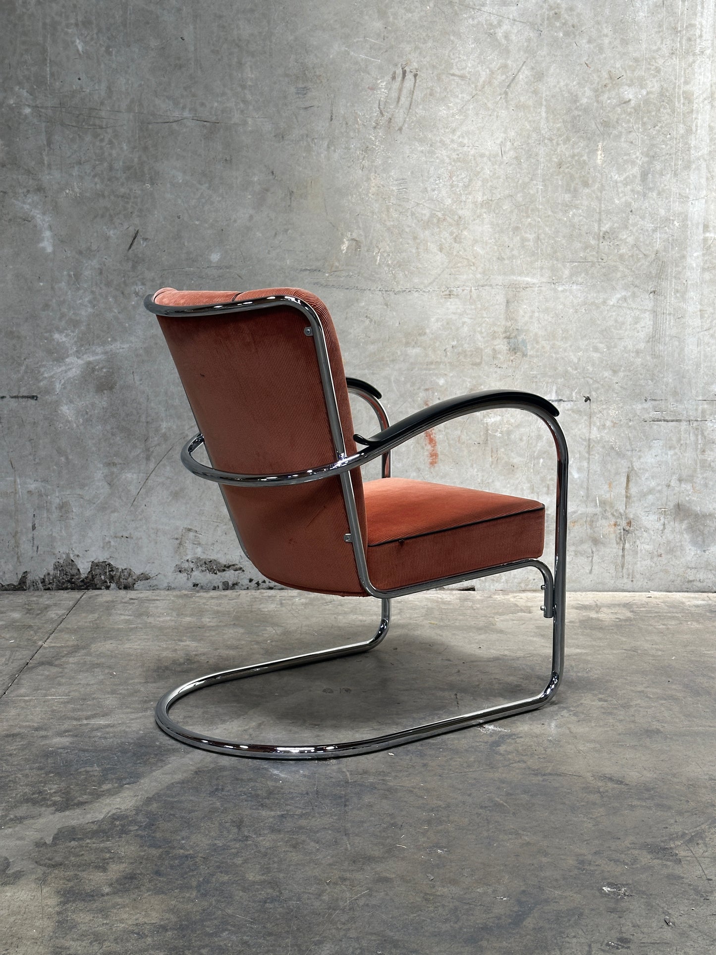 W.H. Gispen Model 412 Cantilever Armchair, Dutch Originals, Charcoal Velvet, Chrome