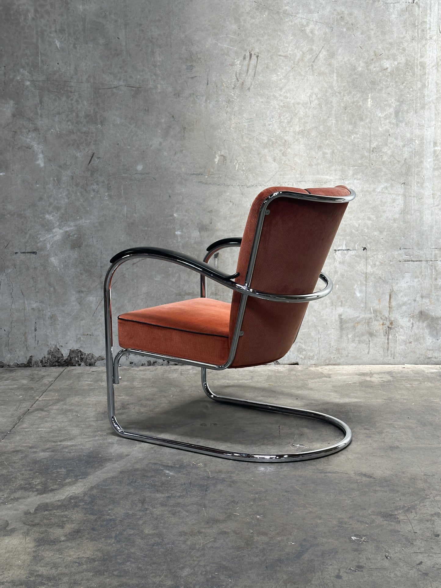 W.H. Gispen Model 412 Cantilever Armchair, Dutch Originals, Charcoal Velvet, Chrome