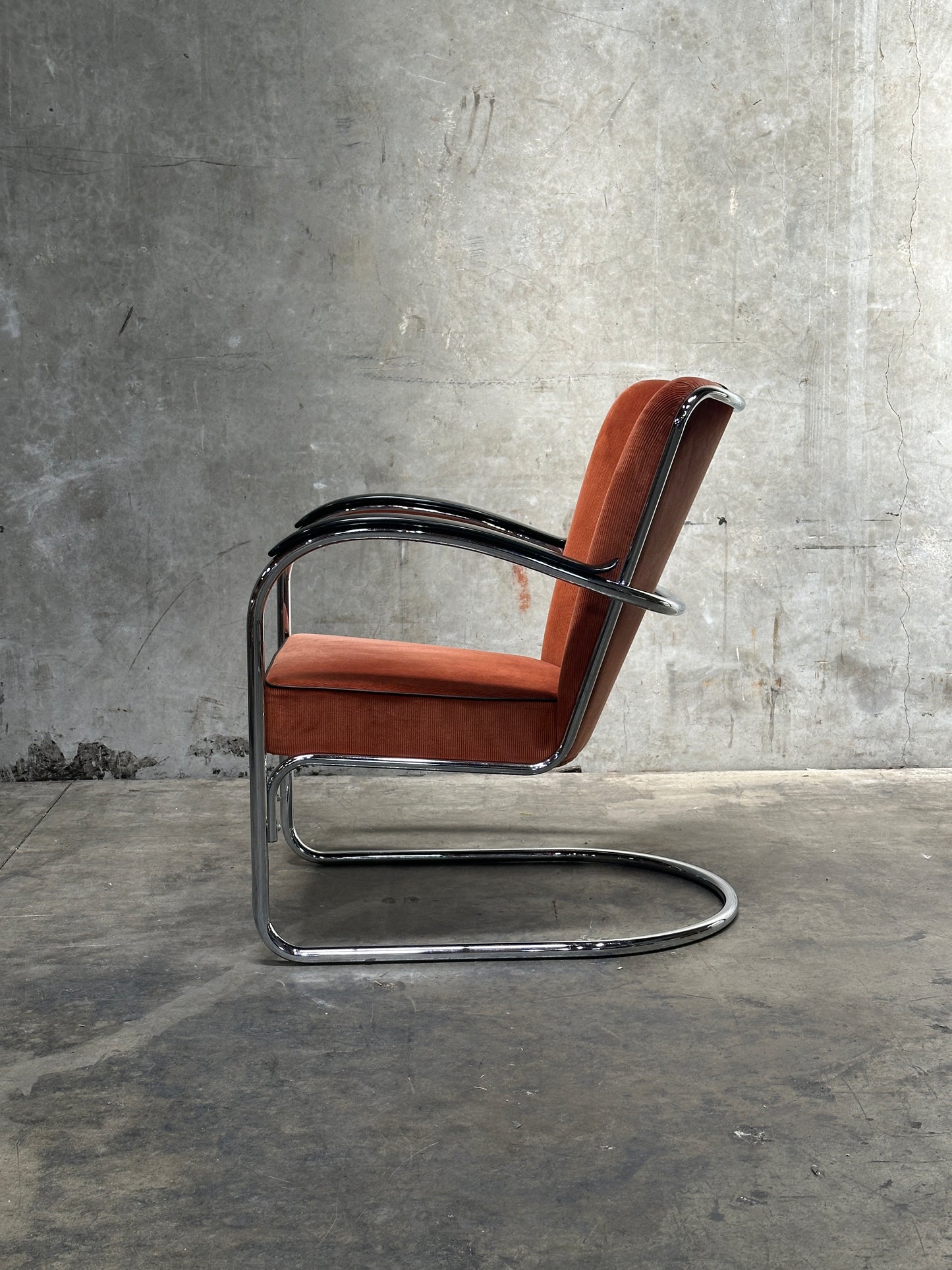 W.H. Gispen Model 412 Cantilever Armchair, Dutch Originals, Charcoal Velvet, Chrome