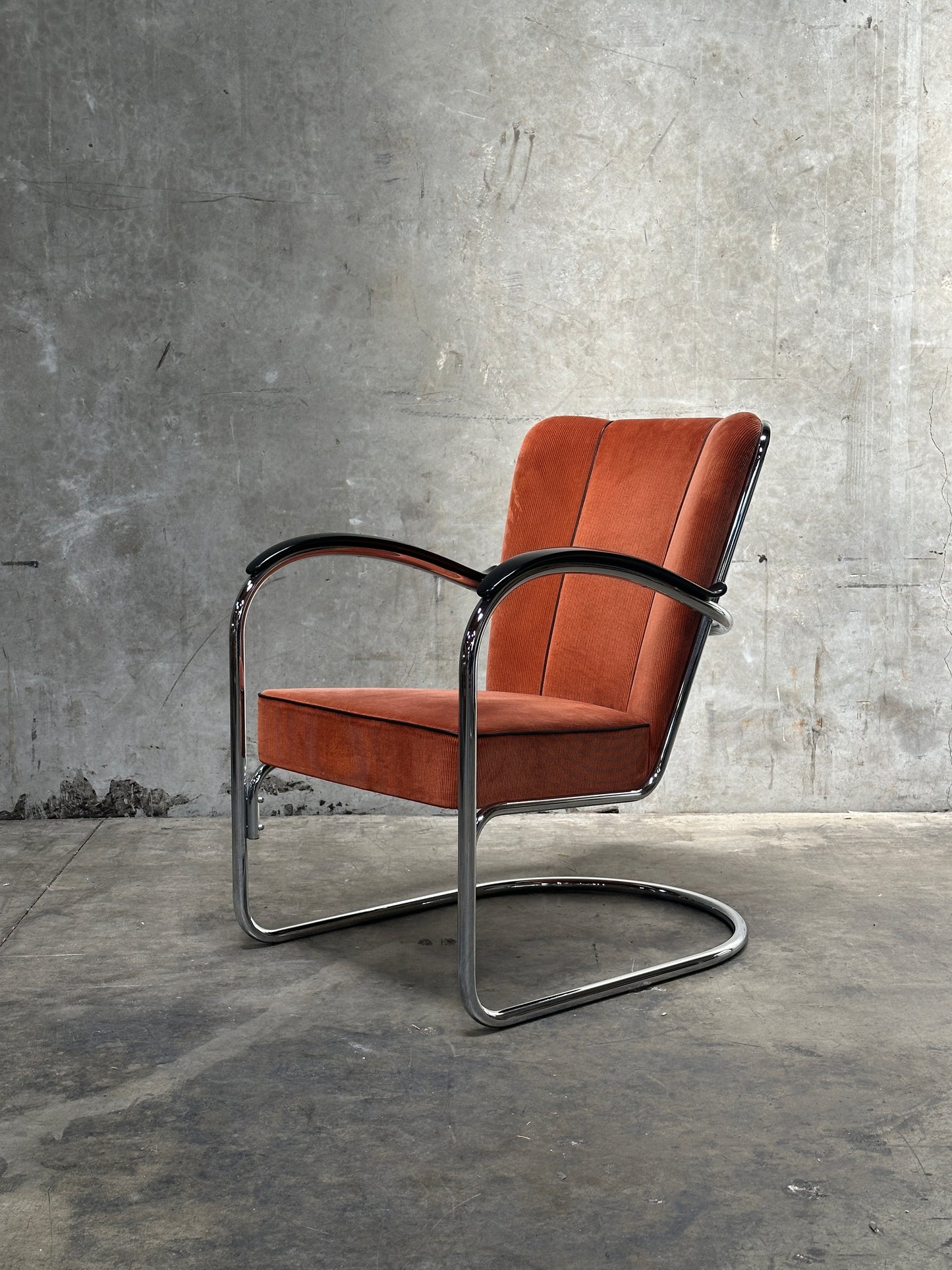 W.H. Gispen Model 412 Cantilever Armchair, Dutch Originals, Charcoal Velvet, Chrome