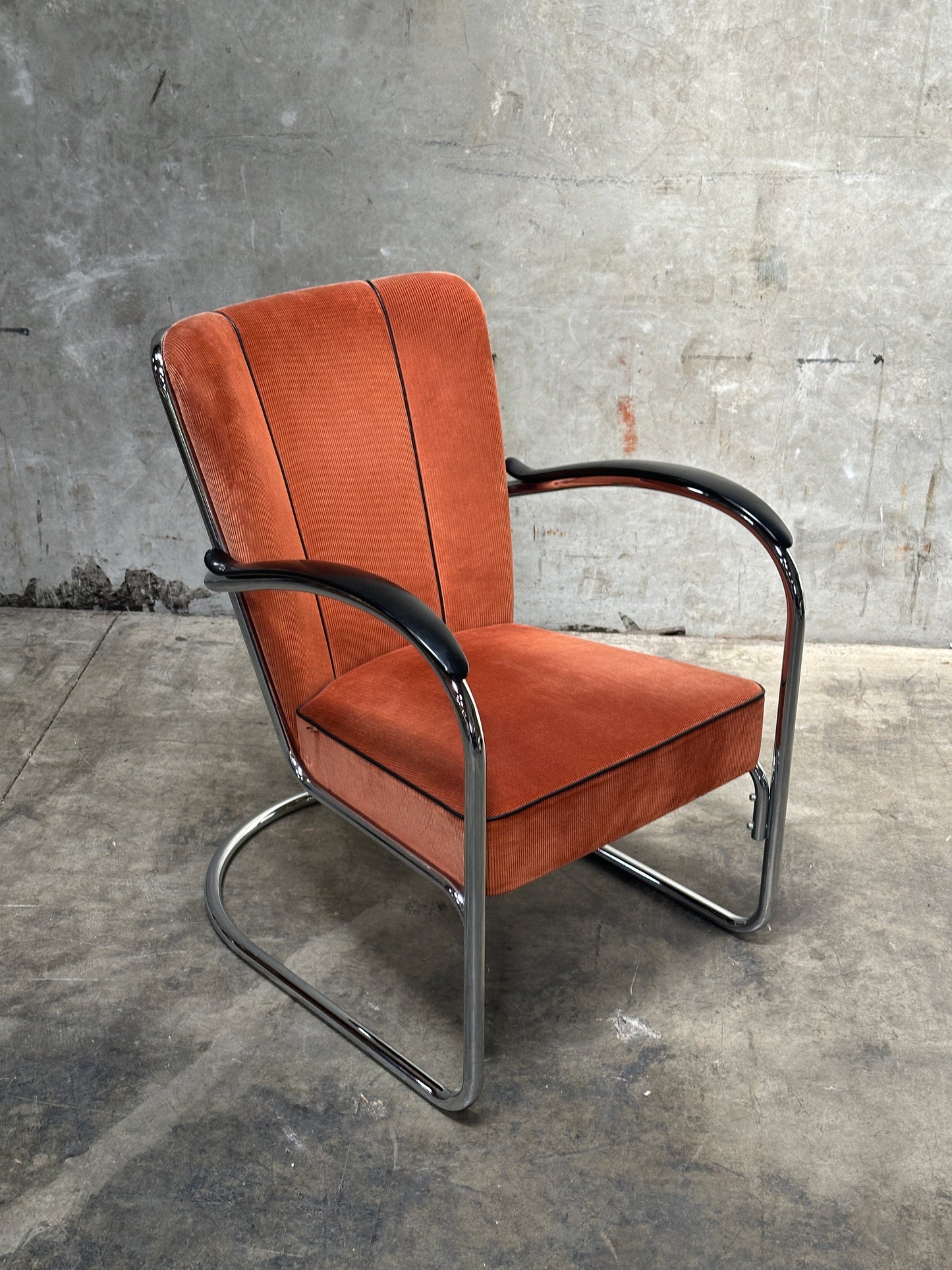 W.H. Gispen Model 412 Cantilever Armchair, Dutch Originals, Charcoal Velvet, Chrome