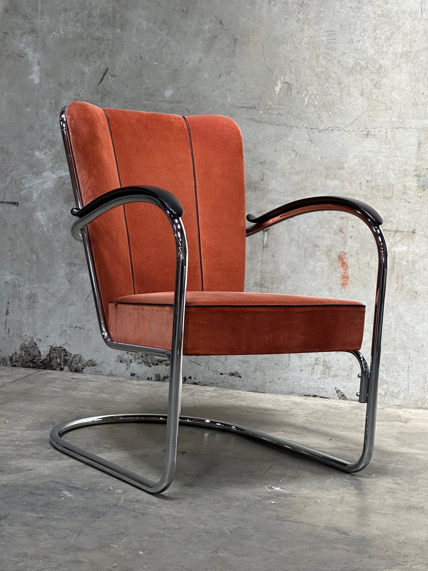 W.H. Gispen Model 412 Cantilever Armchair, Dutch Originals, Charcoal Velvet, Chrome