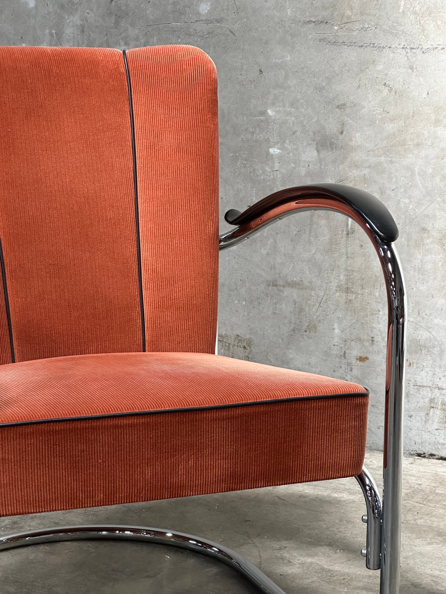 W.H. Gispen Model 412 Cantilever Armchair, Dutch Originals, Charcoal Velvet, Chrome