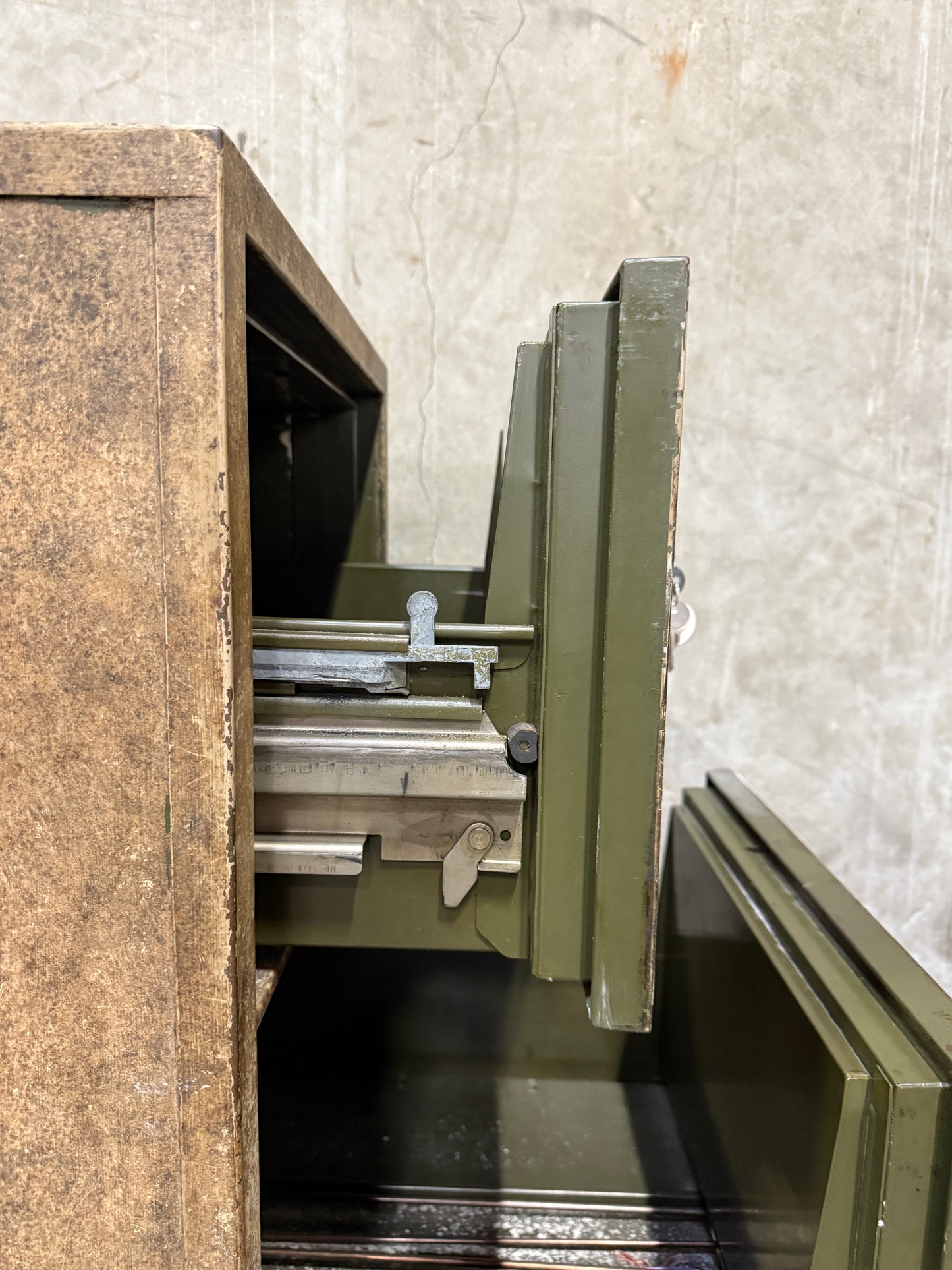 WWII-Era Fireproof Filing Cabinet — 4-Drawer Industrial Steel Safe on Casters (55.75”H)