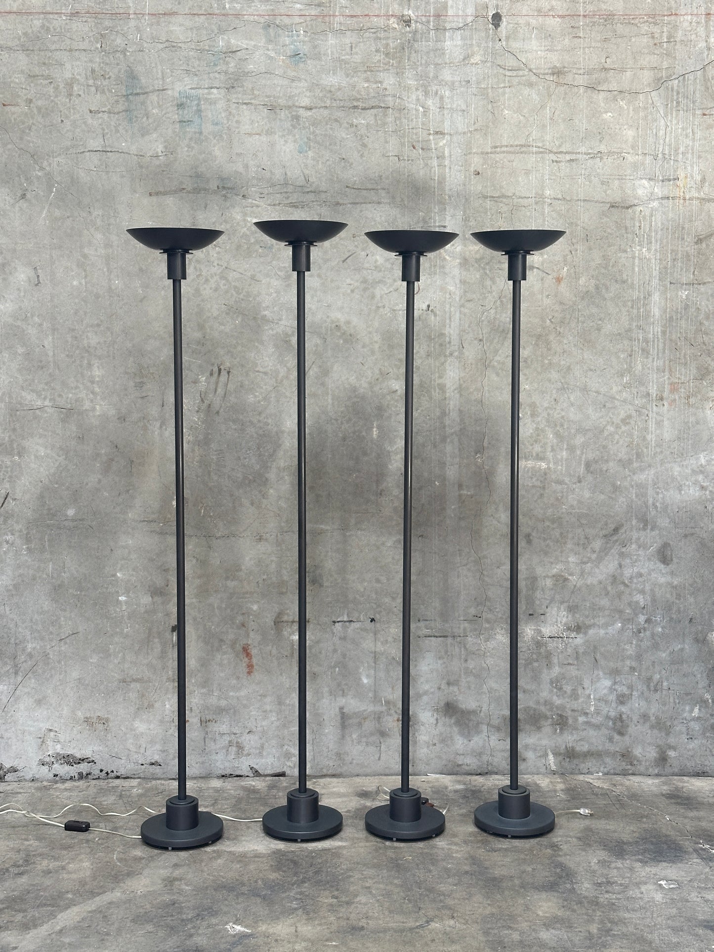 Vintage 1980s Brass Halogen Floor Lamp, R7s Linear Halogen Tubes, Glass Cylinder Diffusers, Casella-Style — 1 of 4 Available, Sold Individually