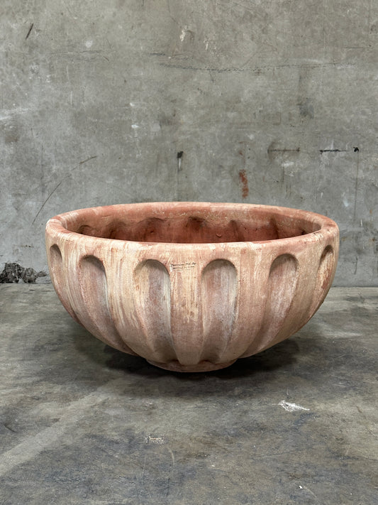 Francesco Del Re Italian Terracotta Fluted Bowl Planter, Ciotola Scanalata, 31.5 Inch, Weathered Patina